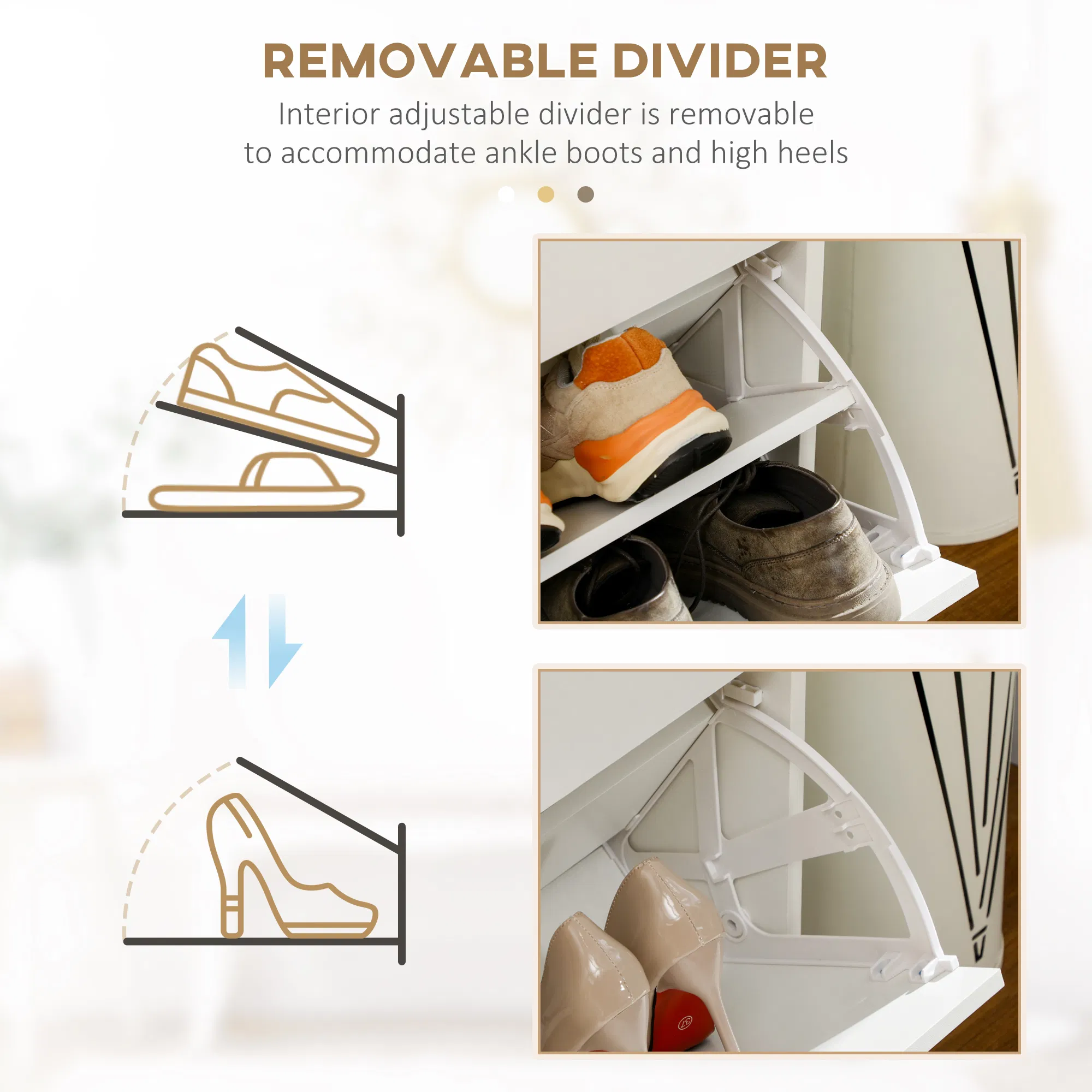 Narrow Shoe Storage with 2 Flip Drawers and Adjustable Shelves Shoe Cabinet Organizer for 12 Pairs of Shoes, White photo 5