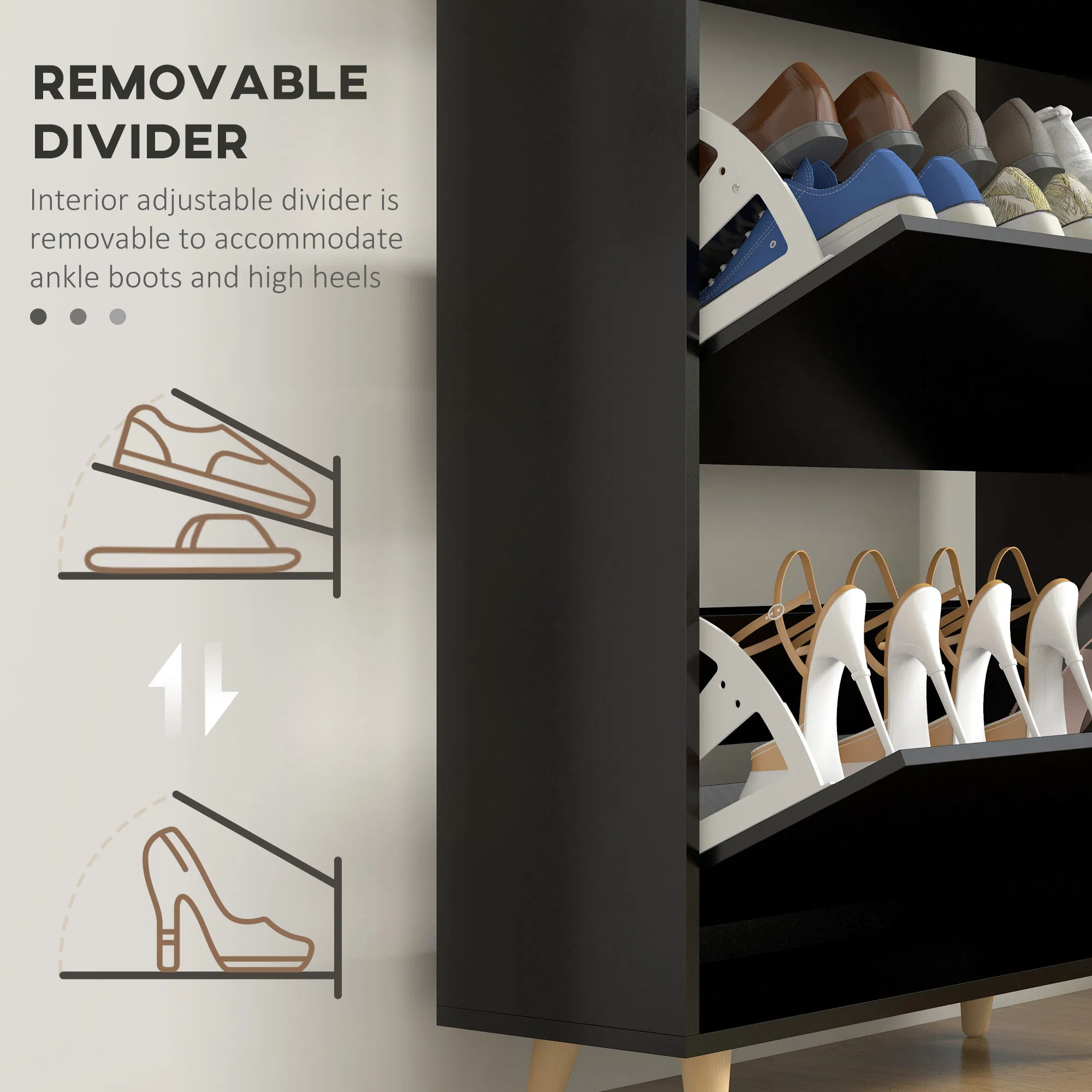 Slim Shoe Storage Cabinet with 3 Flip Drawers and Adjustable Shelves, Shoe Cabinet for 18-24 Pairs, Black photo 5