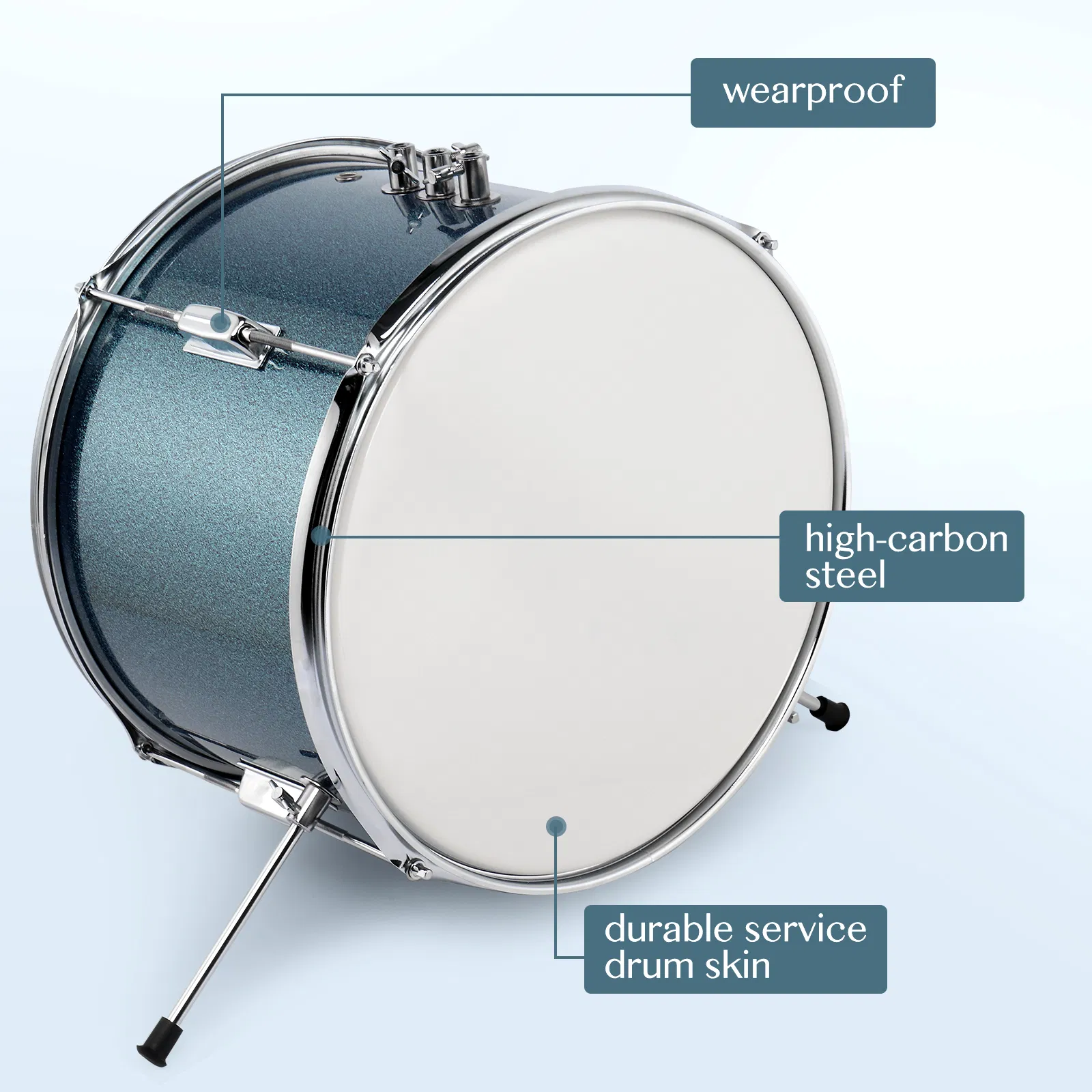[Do Not Sell on Amazon]14"x10" 3-Pieces Junior Kids Drum Set Kit Pedal Drum Stick Wrench Drum Stool Sky Blue photo 2