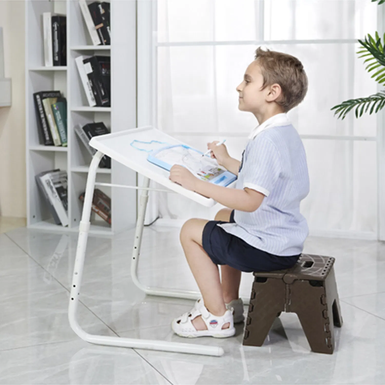 Foldable Tray Table Portable Sofa TV Tray 6 Heights 3 Angles Laptop Desk Adjustable Eating Dinner Coffee for Bed Dorm Home photo 7