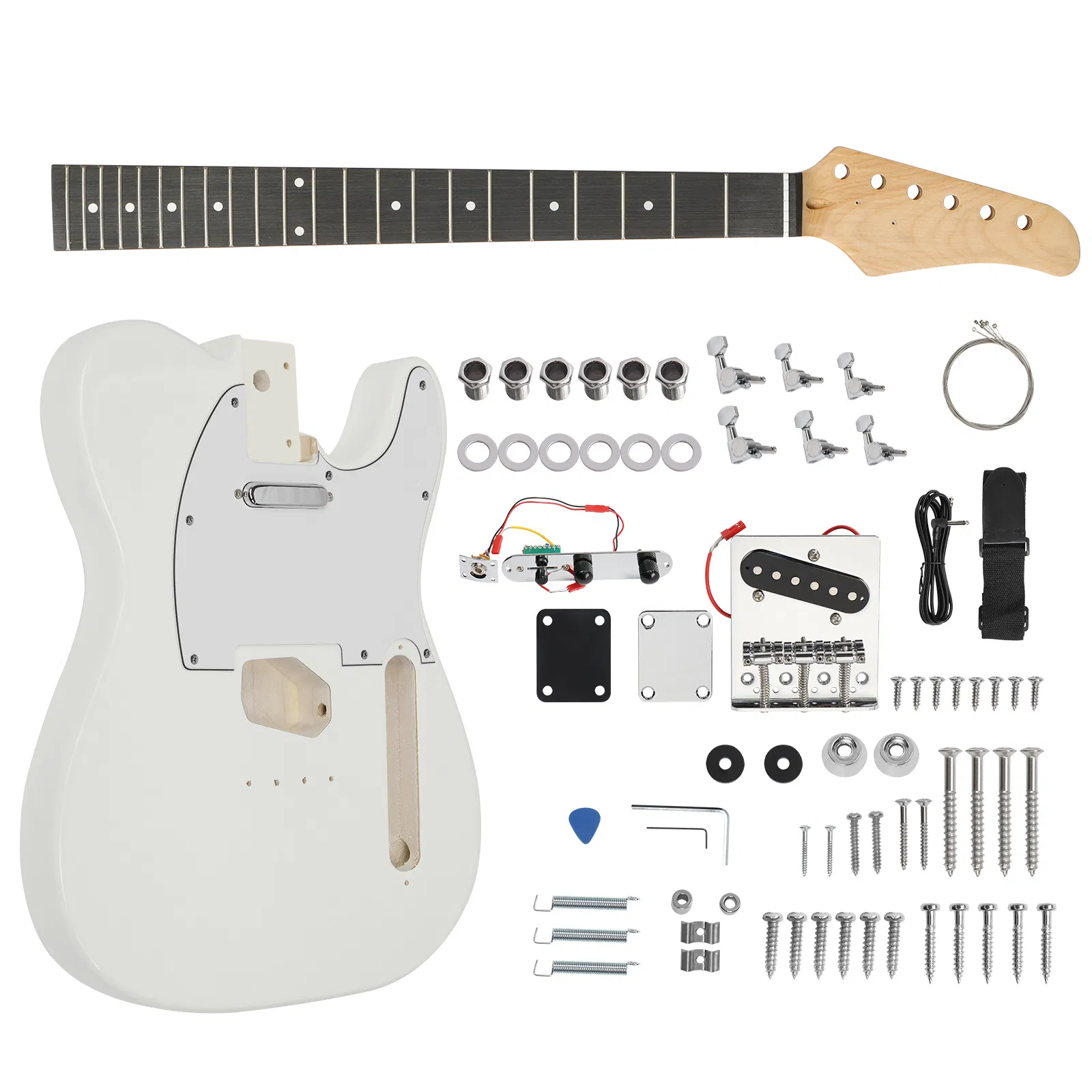 DIY 6 String TL Style Electric Guitar Kits with Mahogany Body, Maple Neck and Accessories White photo 1