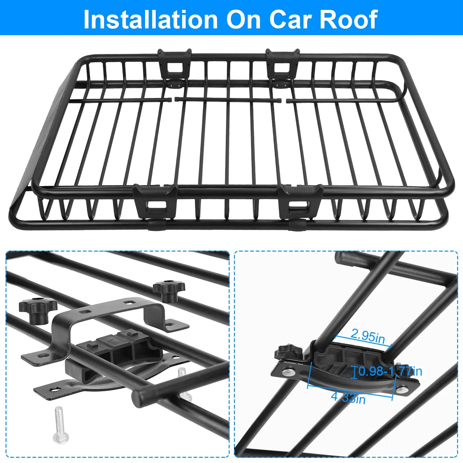 63x39x6.3in Universal Roof Rack Cargo Carrier Car Top Luggage Holder Basket with Hook Strap Elastic Net photo 6