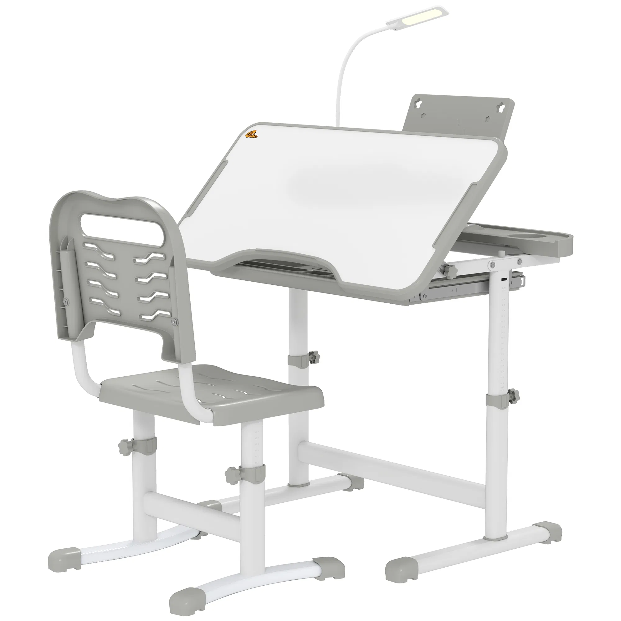 Kids Desk and Chair Set Height Adjustable Student Writing Desk Children School Study Table with Tilt Desktop, Grey photo 1