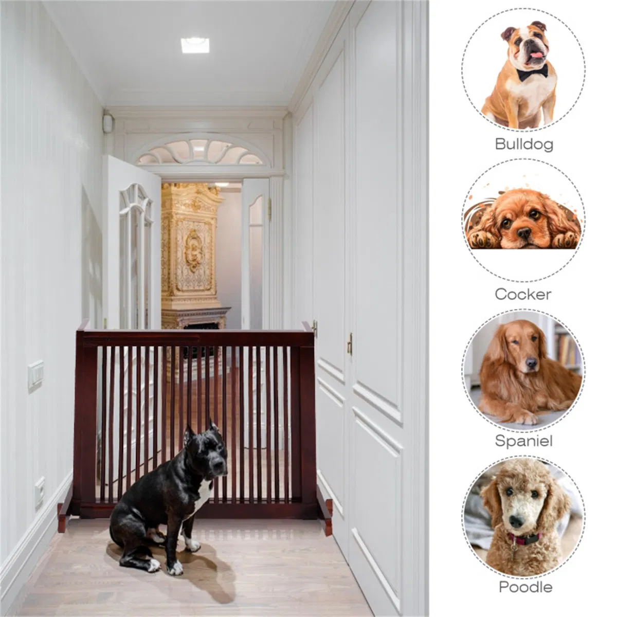 Wooden Pet Gate 3 Panels,Freestanding Length Adjustable photo 7