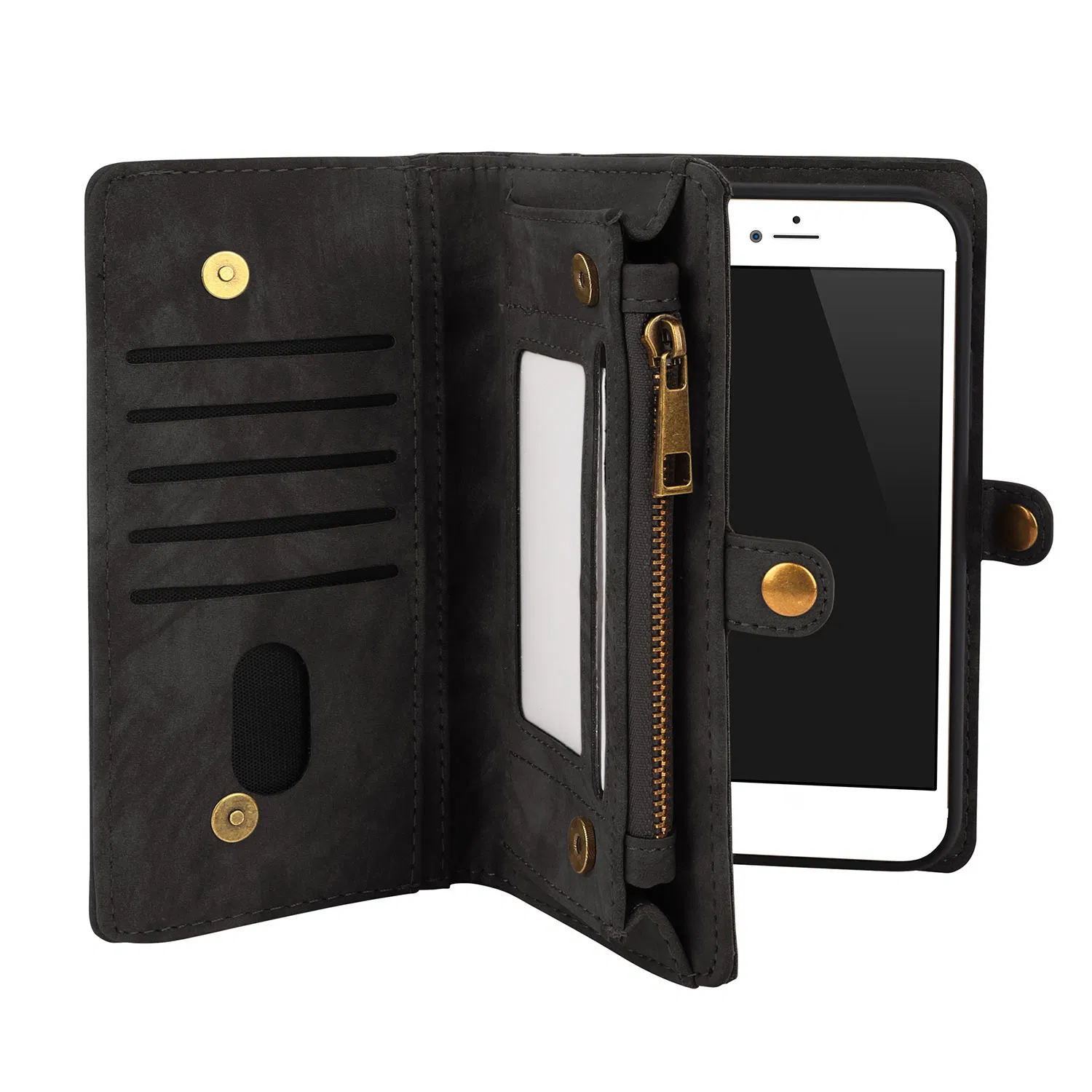 Phone Wallet Case For iPhone 8 Plus Portable Wallet Case 2 in 1 Leather Zipper Magnetic Detachable 15 Card Slots Money Pocket Clutch Cover W/ID Widows photo 4