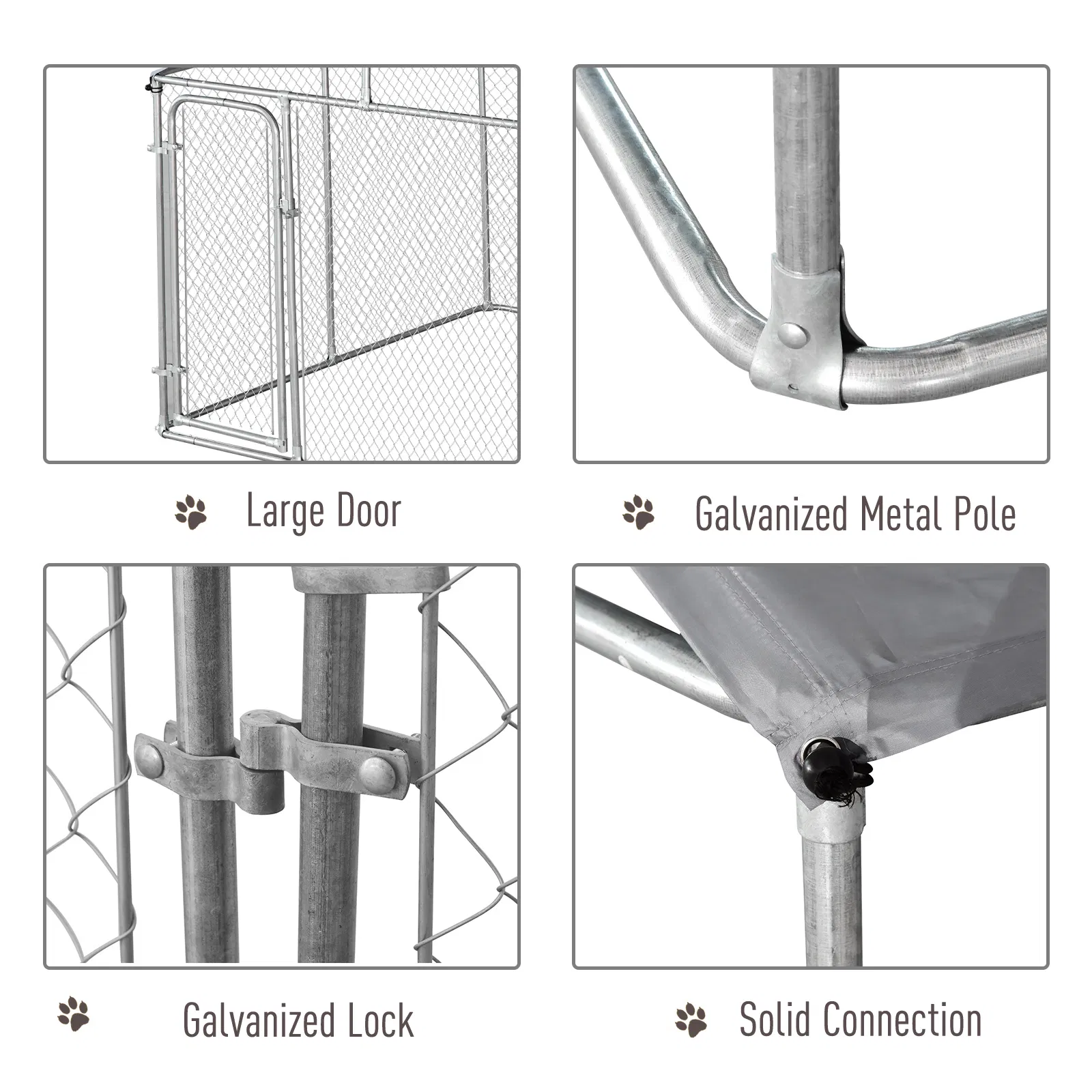 Dog Kennel Outdoor Run Fence with Roof, Steel Lock, Mesh Sidewalls for Backyard & Patio, 9.8' x 9.8' x 7.7' photo 3