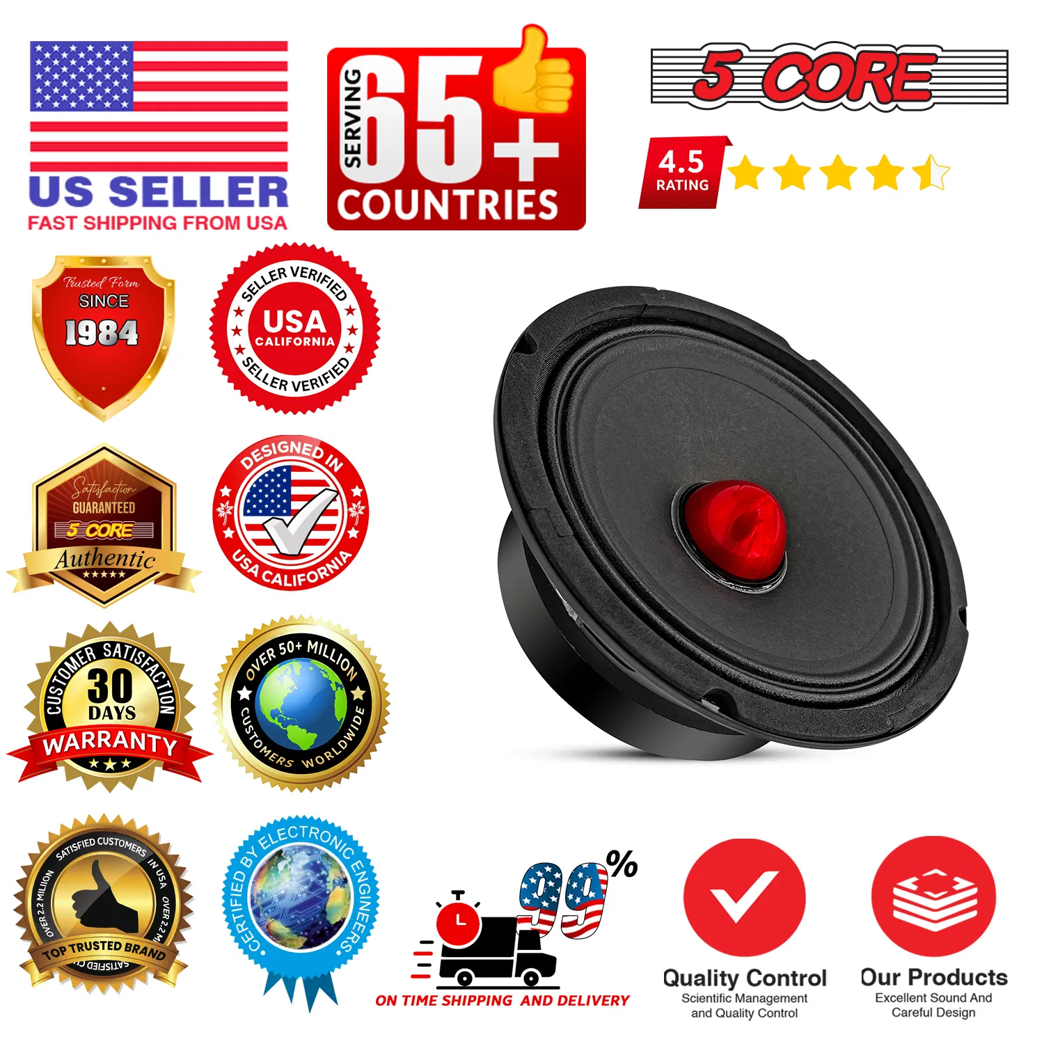 5Core 6.5 Inch 2Pcs Midrange Door Speaker 360W Subwoofer w Aluminum Bullet 4Ω/8Ω Sub Woofer photo 6