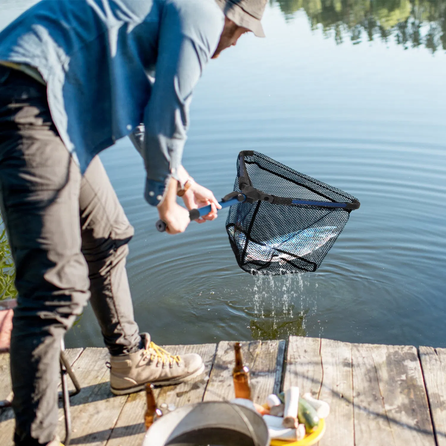 Foldable Fishing Net With Aluminum Alloy Rod EVA Handle Durable 5MM Hexagonal Nano Coating Nylon Mesh Collapsible Landing Net Safe Fish Catching or Releasing photo 3