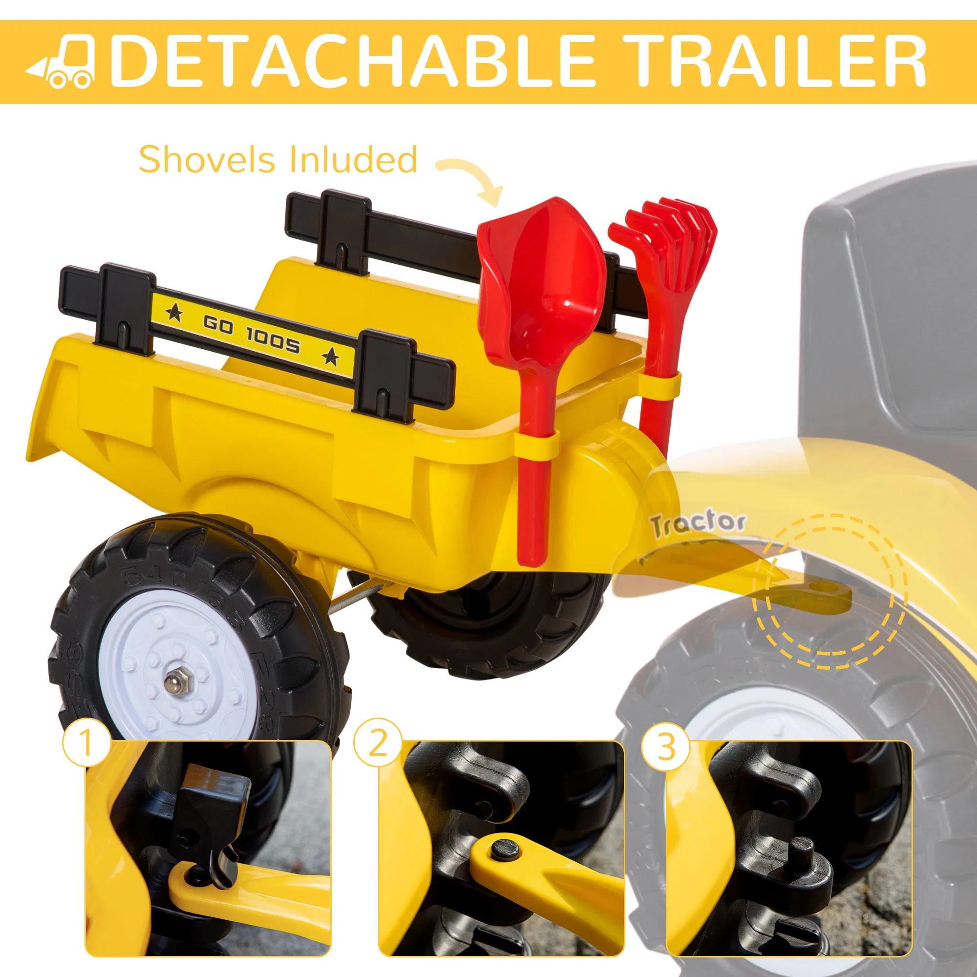 Ride on Toy Dump Truck for Kids, Pedal Construction Car with Detachable Trailer for 3 Year Old, Yellow photo 2