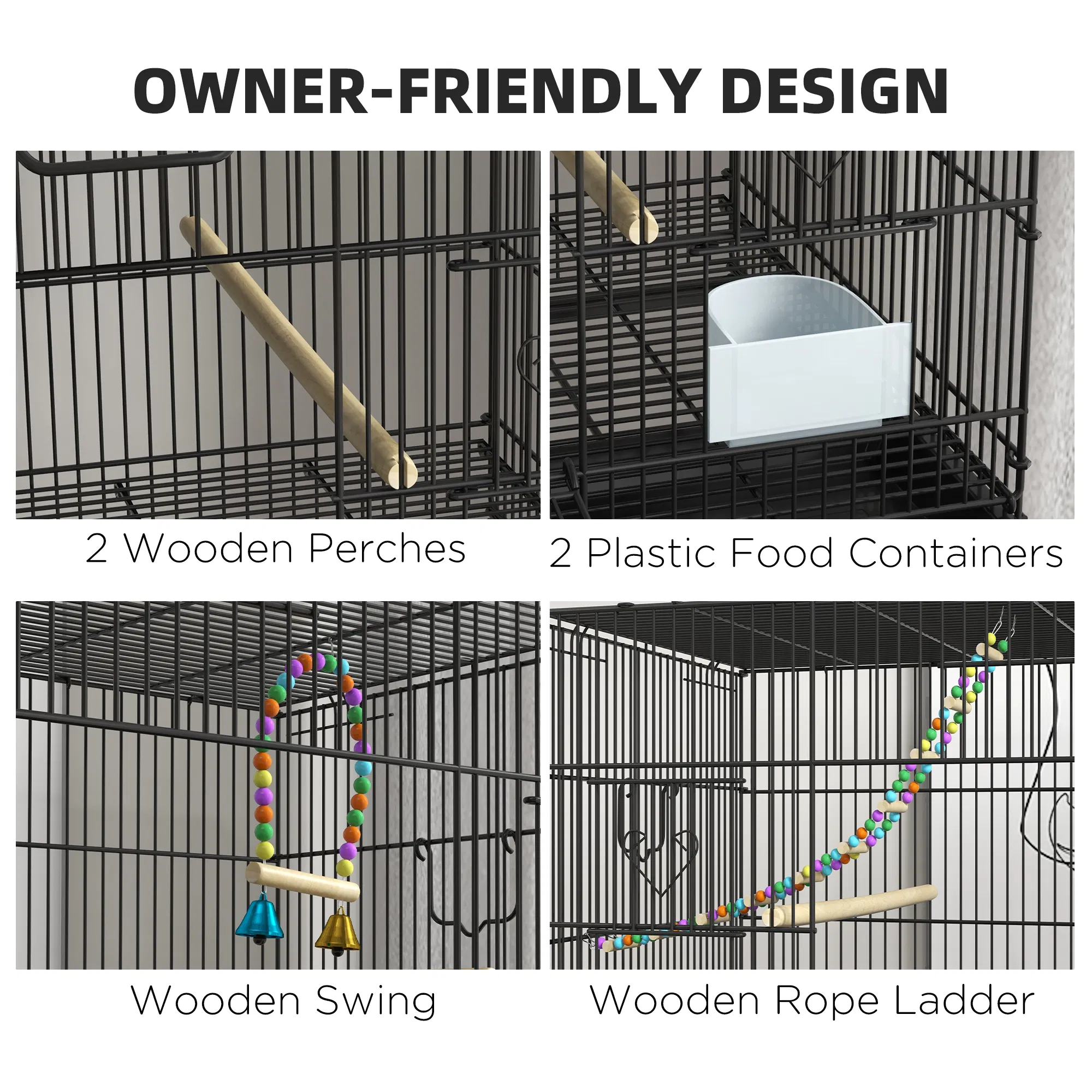 65" Birdcage for Canaries, Lovebirds Finches, Budgie Cage with Wheels, Black photo 4