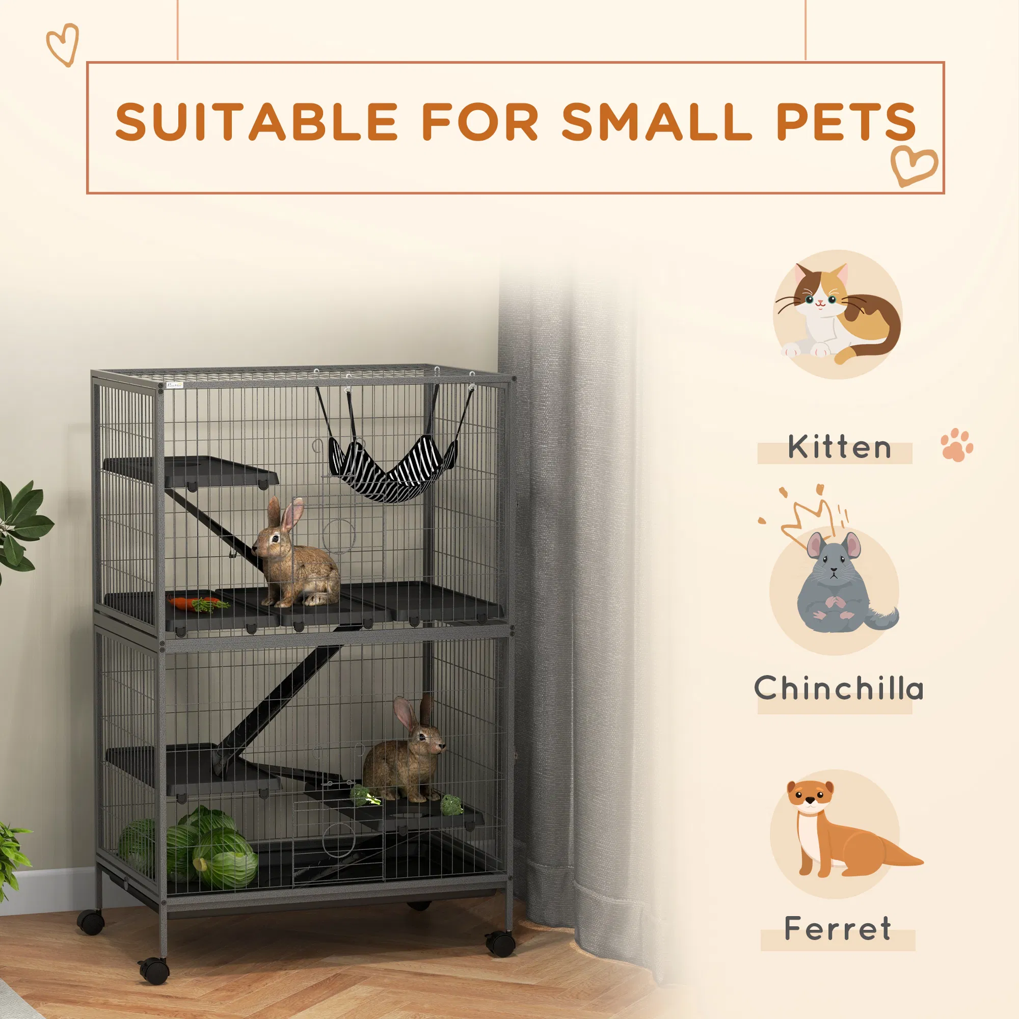 5-Tier Rolling Small Animal Cage, Deluxe Guinea Pig Cage, Ferret Cage for Mink Chinchilla Kitten Rabbit Grey photo 5