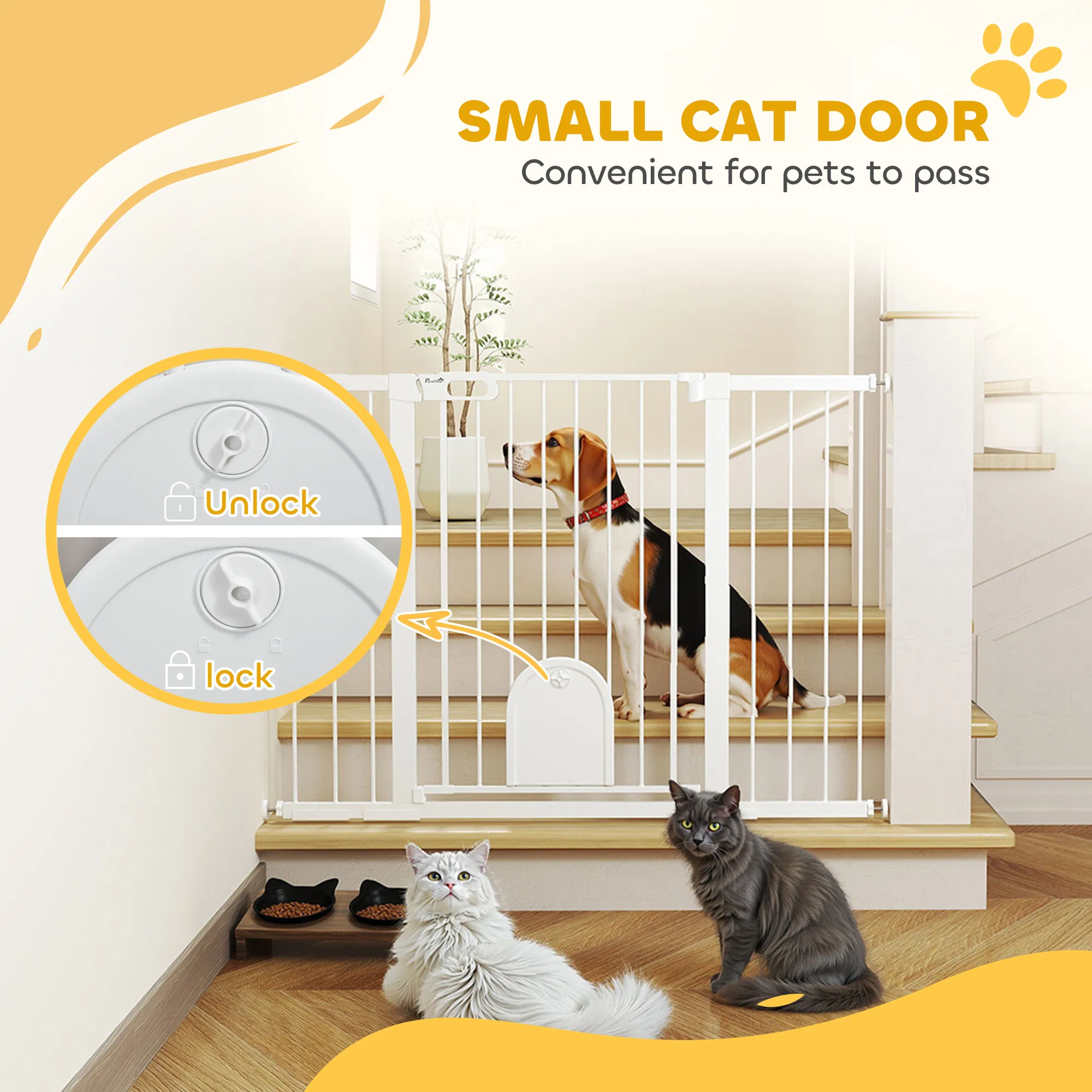 30"-52" Extra Wide Pet Gate Barrier with Small Door, 35"H Dog Gate with Safety Gate Barrier, Stair Pressure Fit, Black photo 3