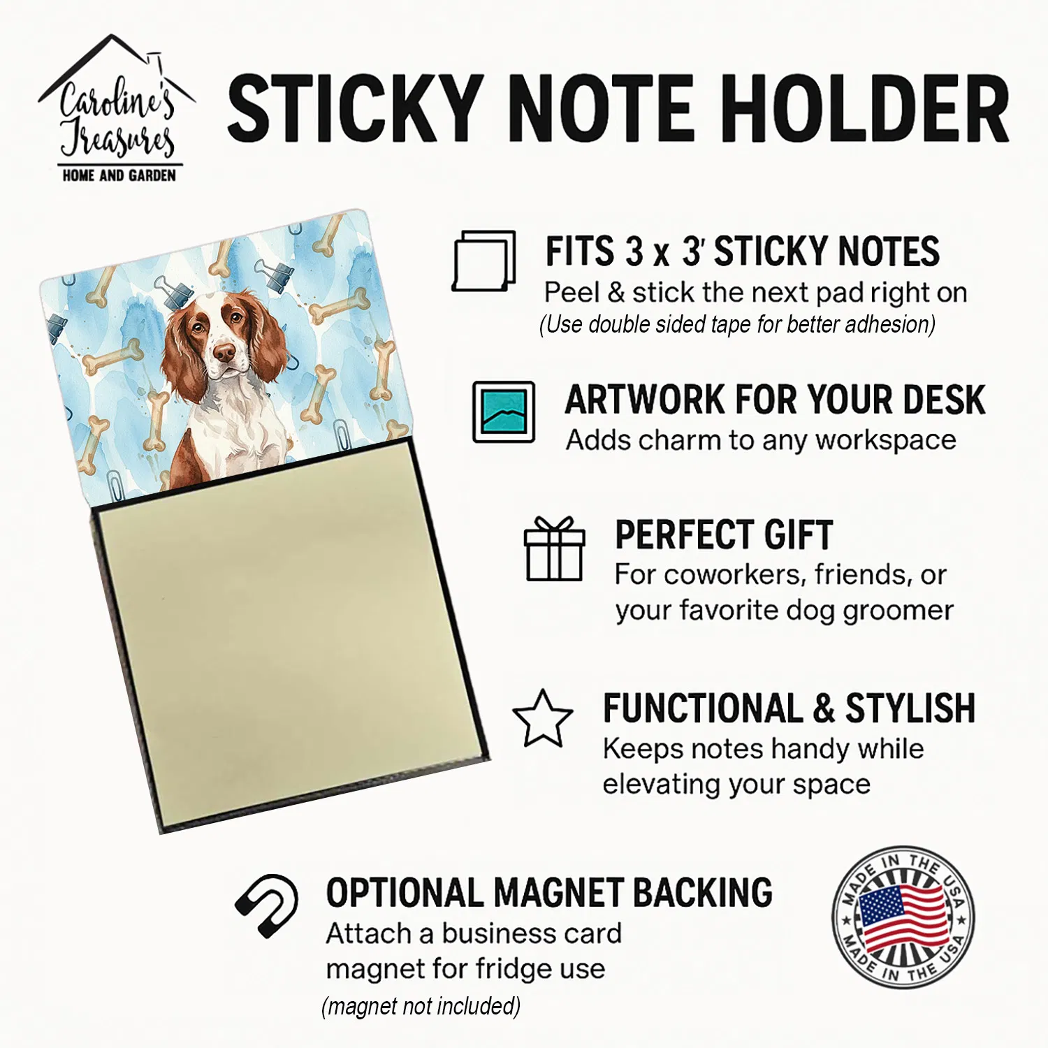 Liver and White English Springer Spaniel Coworker Watercolor Sticky Note Holder Refillable Dispenser Desk Accessory 3x3 Pad Gift photo 6