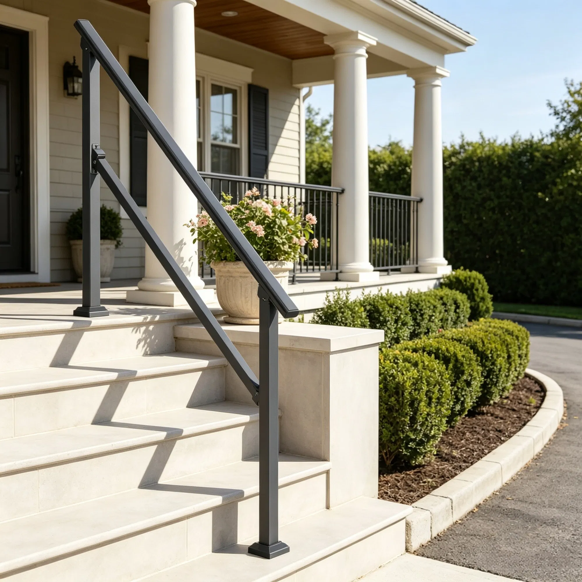 4-5 Step Stair Handrail Kit for Outdoor Steps, Black Square Tube Design photo 1