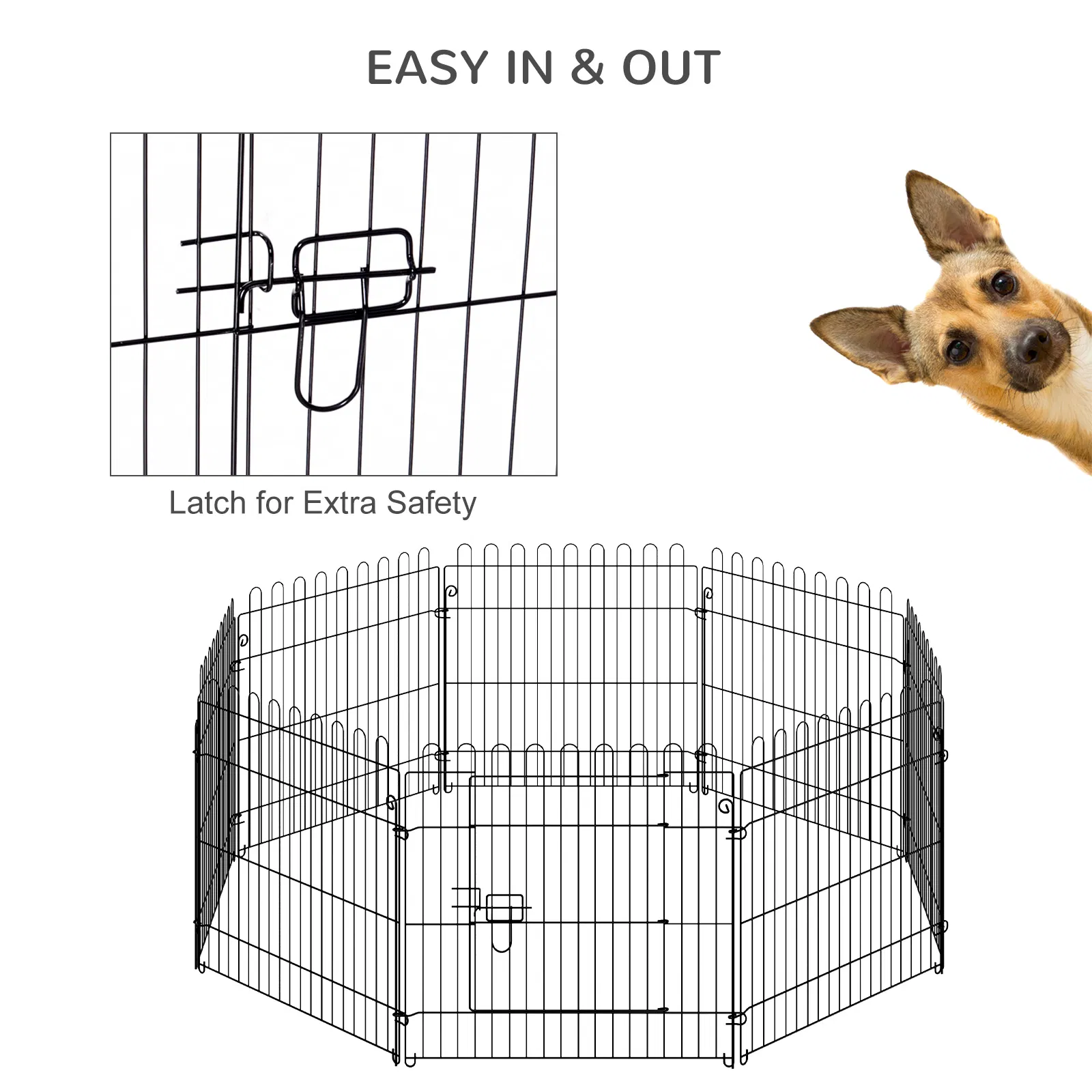 24inch 8-Panel Dog Playpen Octagon Pet Exercise Playpen Crate Foldable Dog Cage Pen Puppy Kennel, Black photo 4