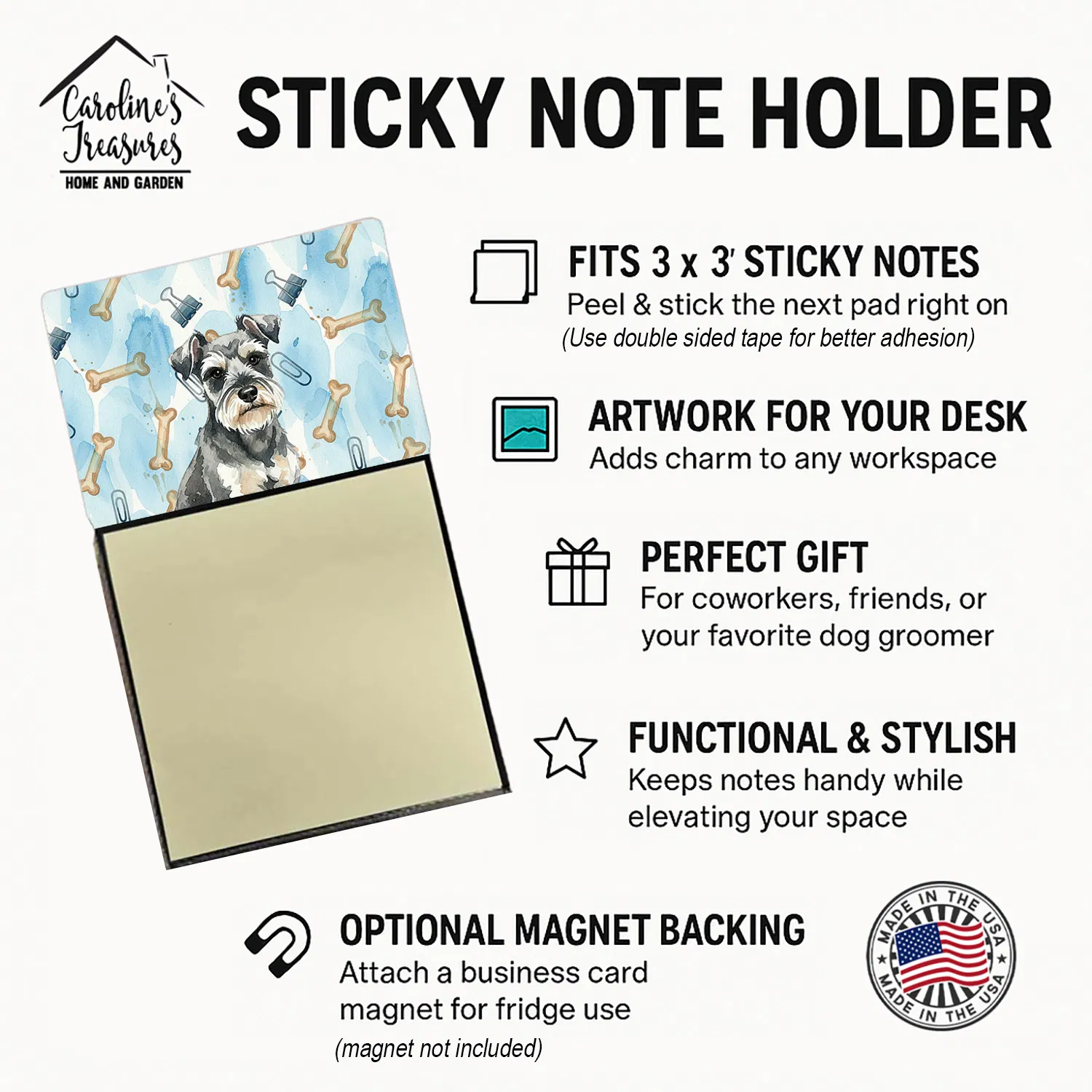 Miniature Schnauzer Coworker Watercolor Sticky Note Holder Refillable Dispenser Desk Accessory 3x3 Pad Gift photo 7