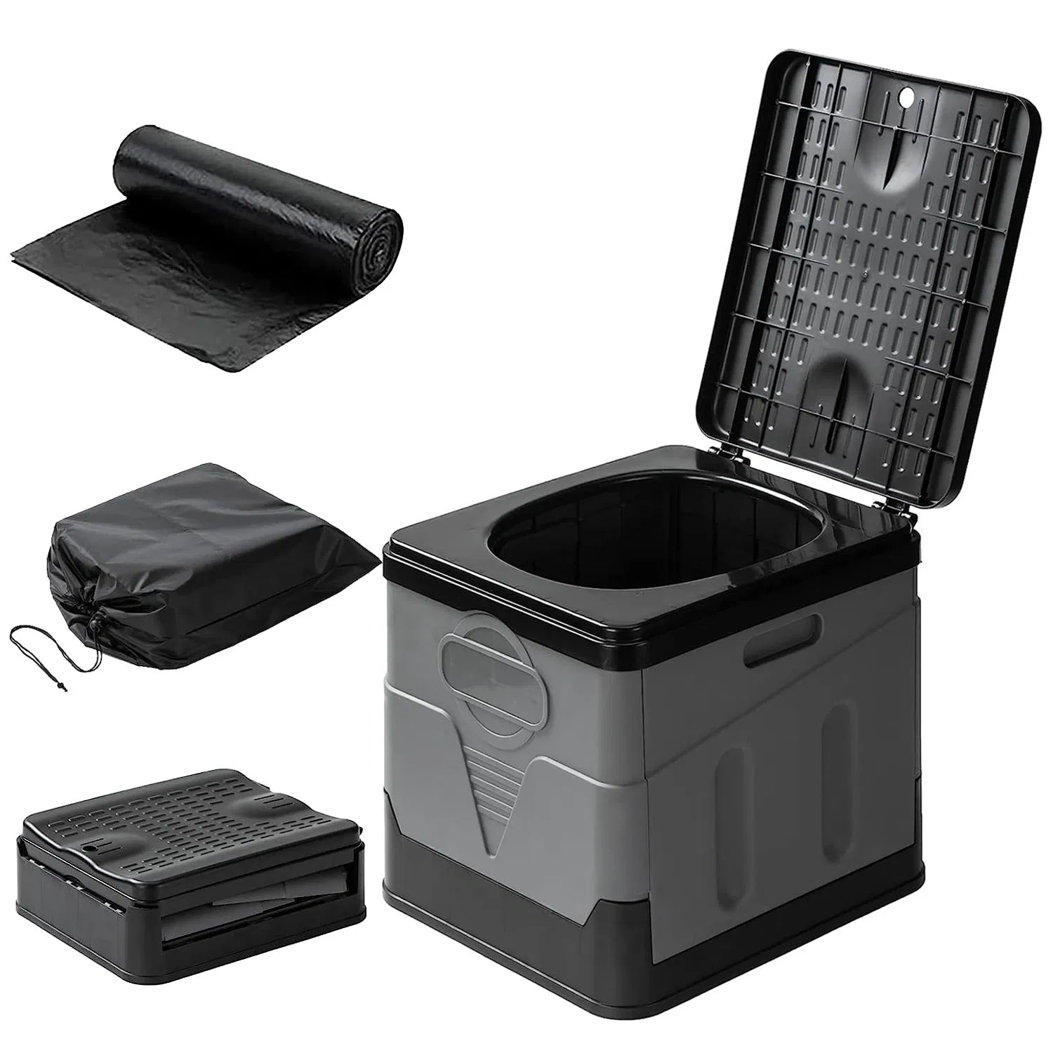 Multi-Function Foldable Portable Toilet, 5.3Gal Capacity, 330-LBS Loading PP Camping Toilet with Carry Bag, for Outdoor Activities & Indoor Emergency Use photo 8