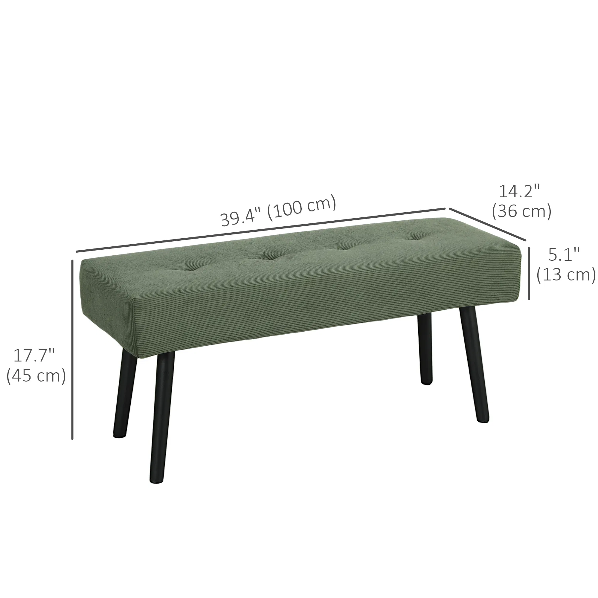 39" Upholstered Ottoman Bench, Corduroy Entryway Bedroom Bench with Padded Seat and Steel Legs for Bedroom, Green photo 6