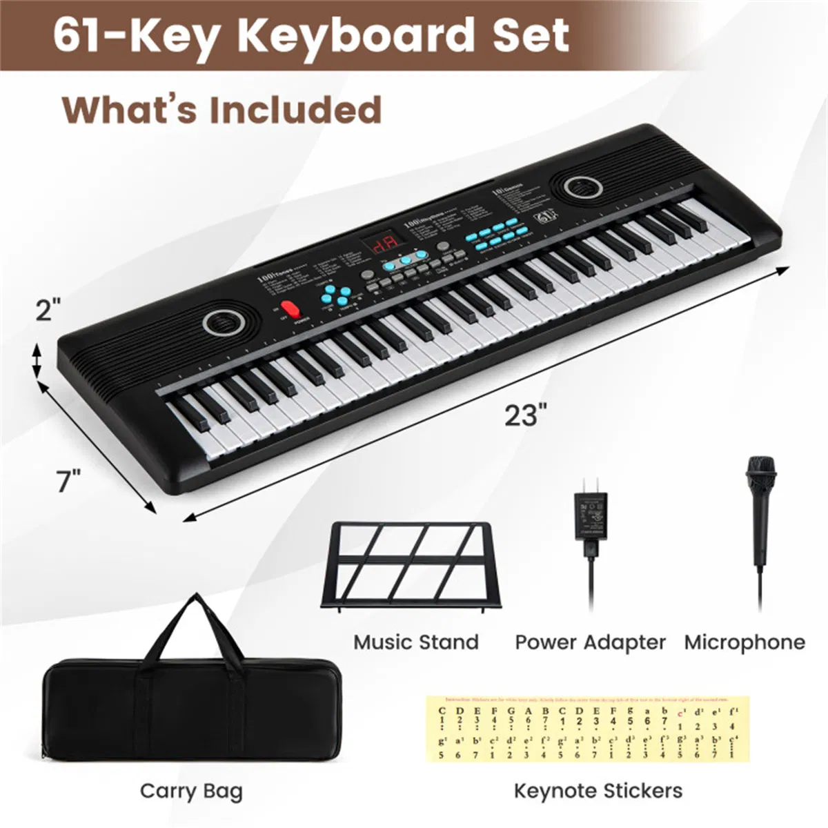 61-Key Portable Electric Keyboard for Beginners, 58.42×17.78×5.08 cm Digital Piano with 100 Rhythms/Timbres & Full Accessory Kit, Black photo 7