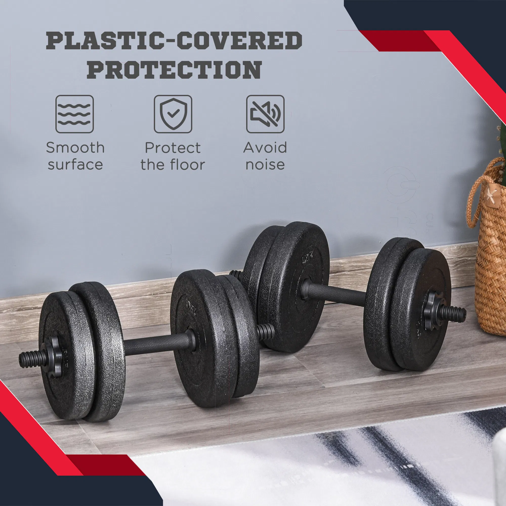 Adjustable 2 x 22lbs Weight Dumbbell Set for Weight Fitness Training Exercise Fitness Home Gym Equipment, Black (Pair) photo 5