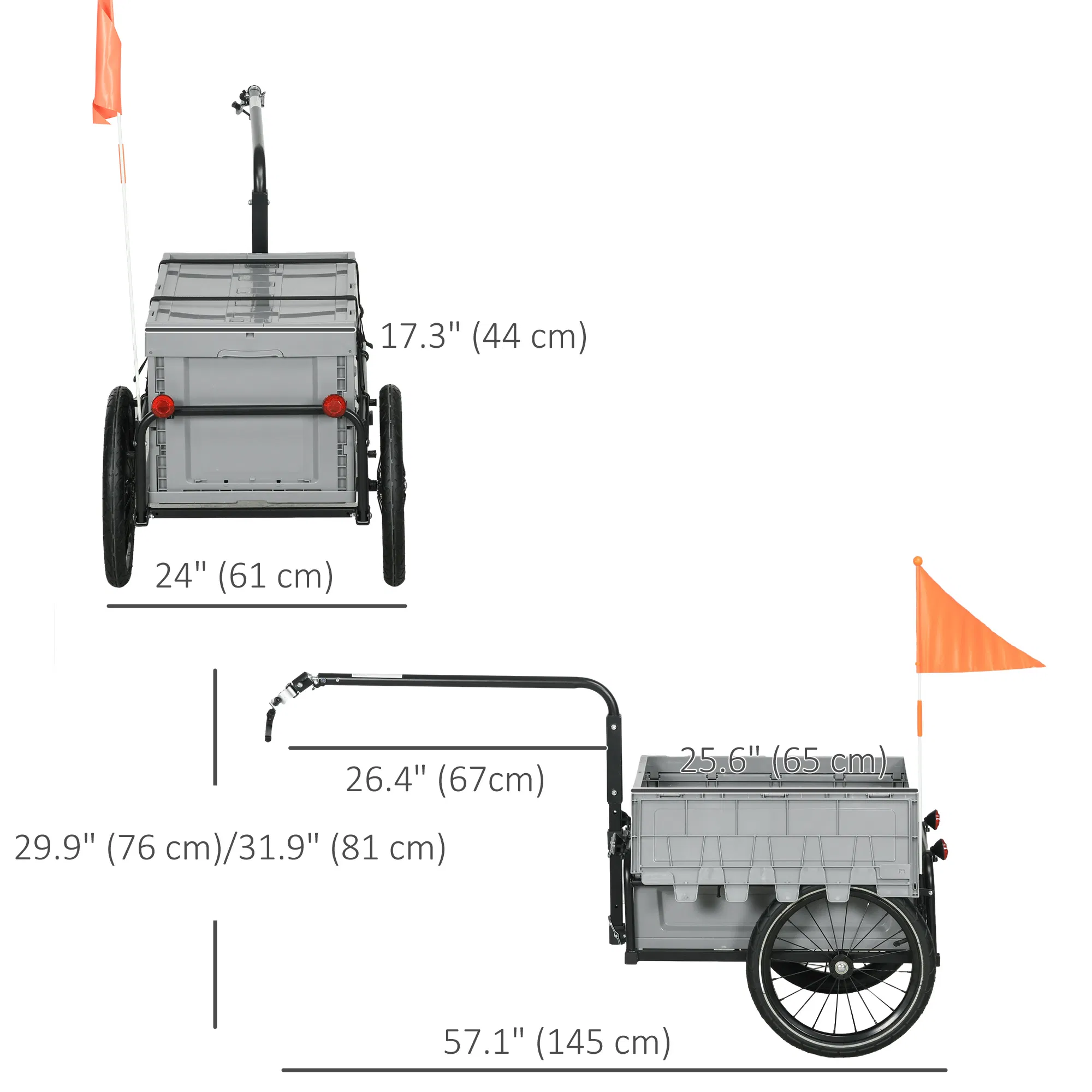 Steel Trailer for Bike, Bicycle Cargo Trailer with Foldable Storage Box and Safe Reflectors, Max Load 88LBS photo 4