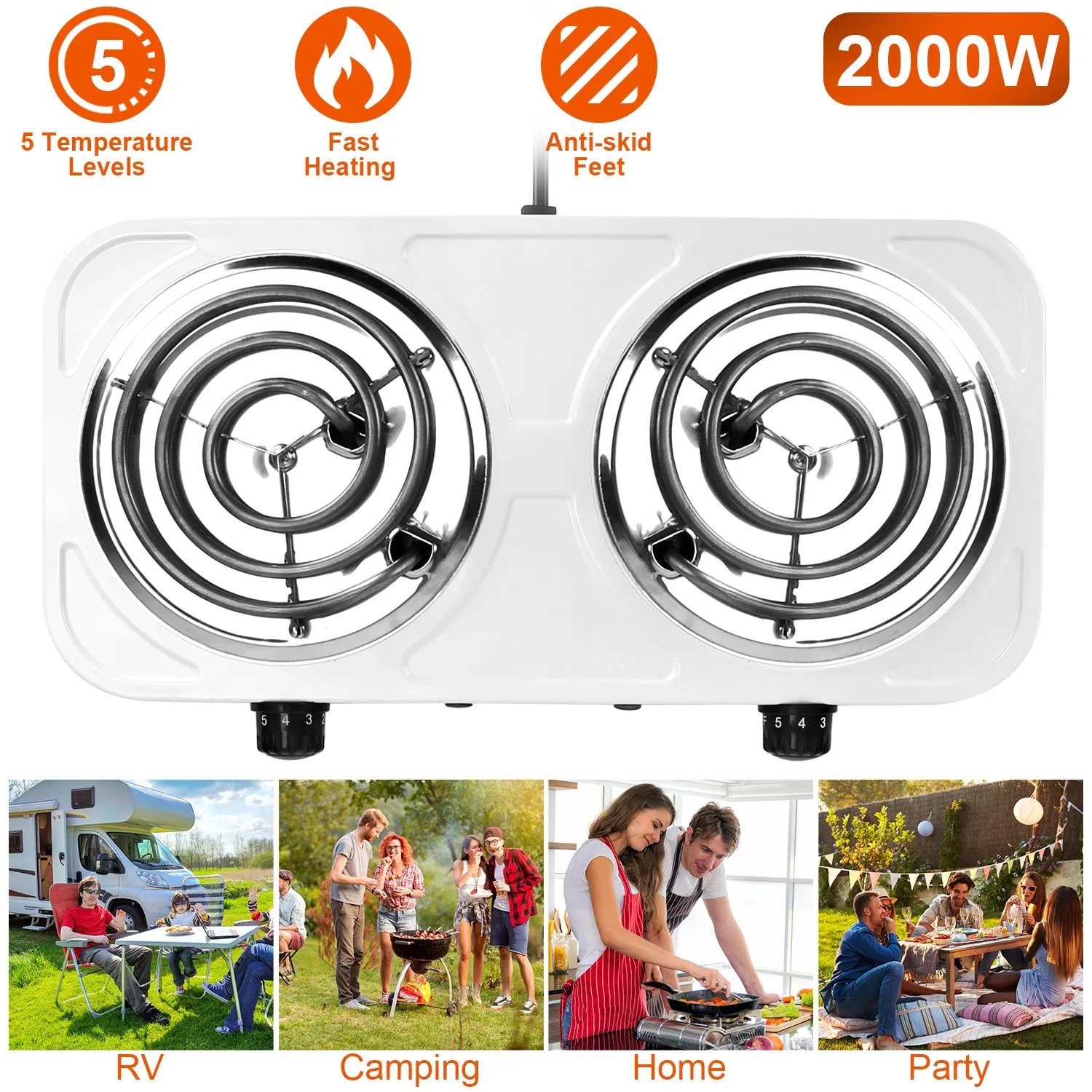 Portable Double Electric Burner, 2000W Even Heating with Independent Thermostat, Compact Hot Plate for College Dorms Small Apartments Campers photo 3