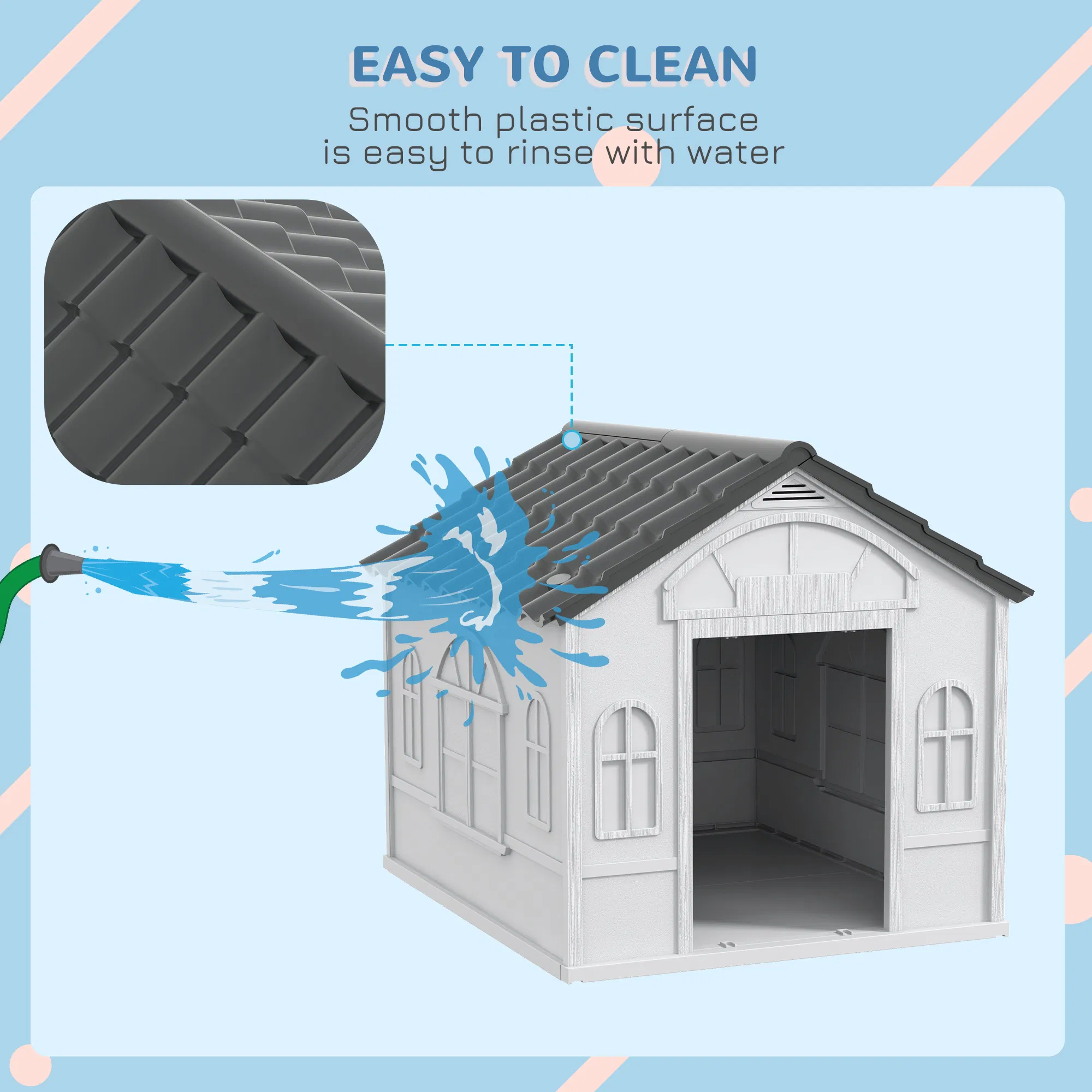 26" Plastic Dog House Outdoor with Air Vents, for Small Medium Dogs, Grey photo 6