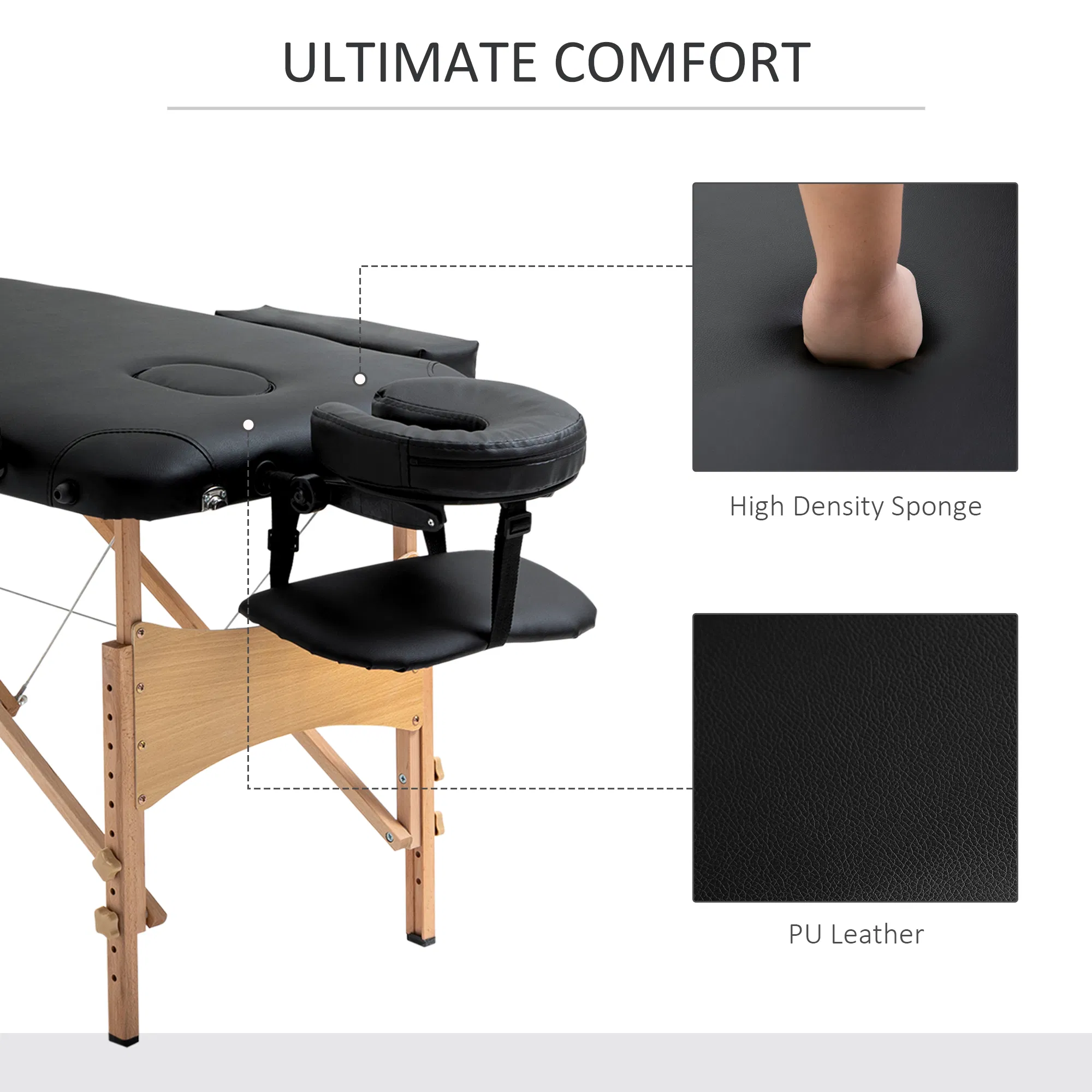 Professional 72" Portable Massage Table Adjustable Height Foldable Facial Spa Bed Black Color Salon photo 3