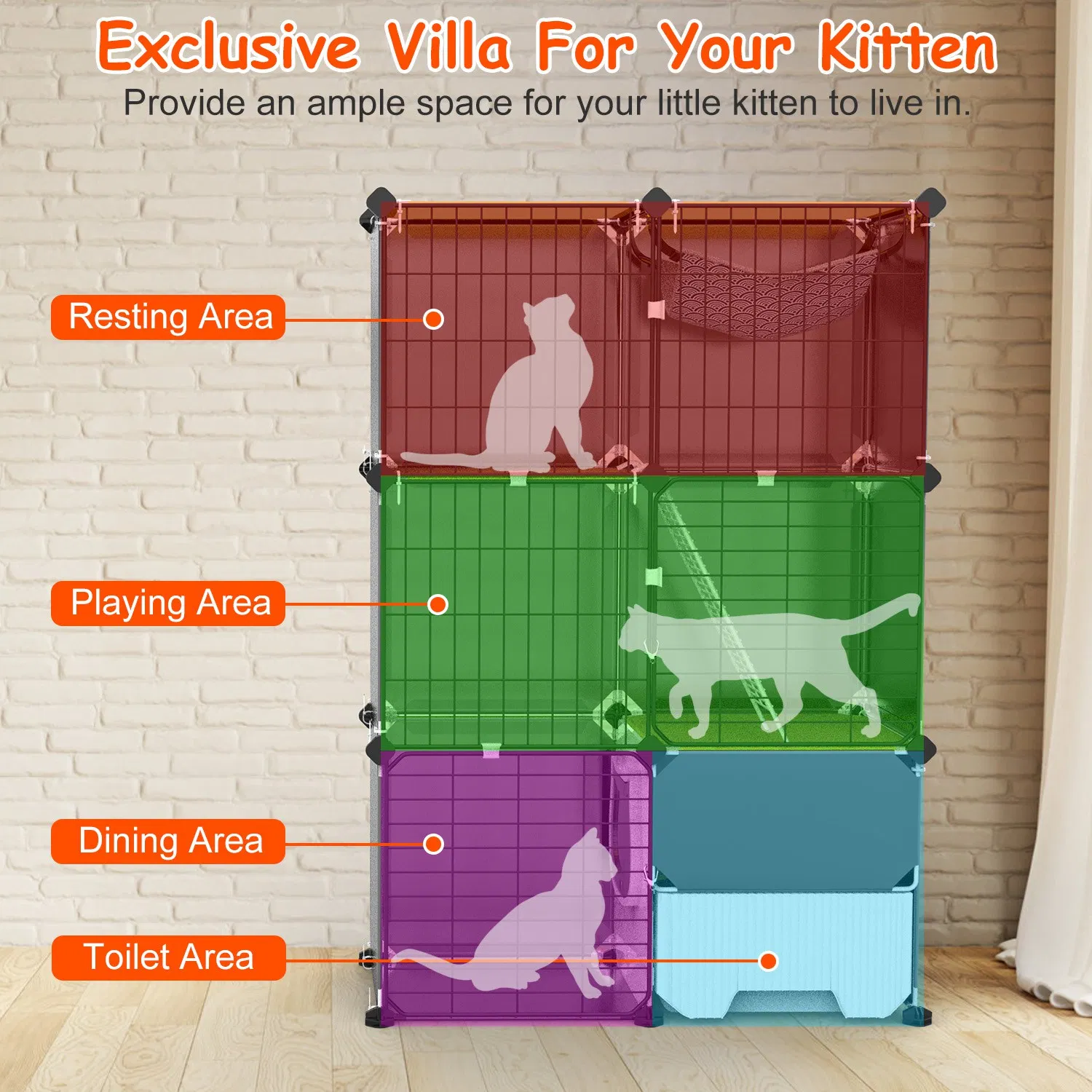 1Pc 3 Tier Cat Cage Indoor with Litter Box Hammock Detachable Metal Wire Cat Kennel Cat House Cat Enclosure with Ladder for 1-2 Kittens photo 6