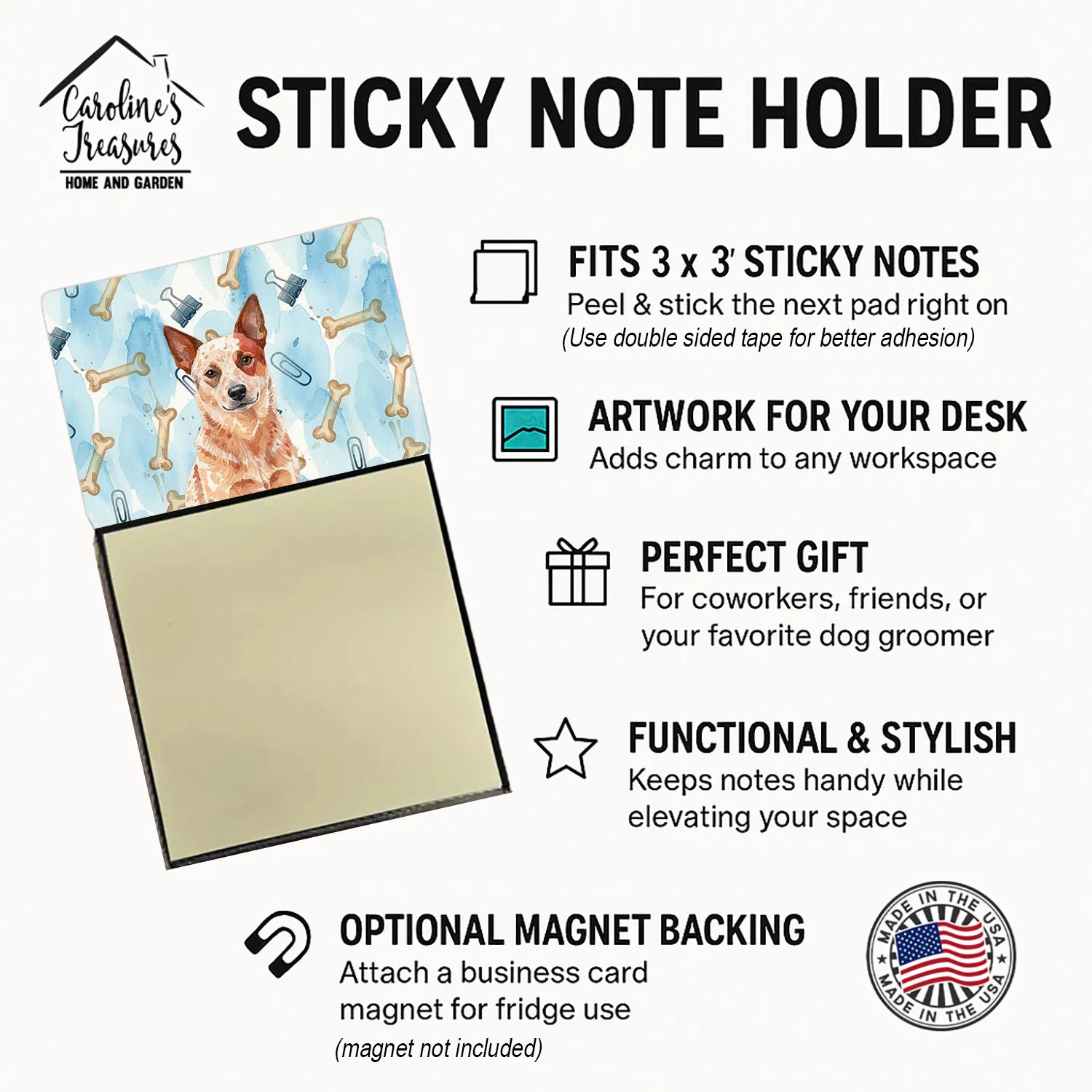 Red Heeler Australian Cattle Dog Coworker Watercolor Sticky Note Holder Refillable Dispenser Desk Accessory 3x3 Pad Gift photo 5