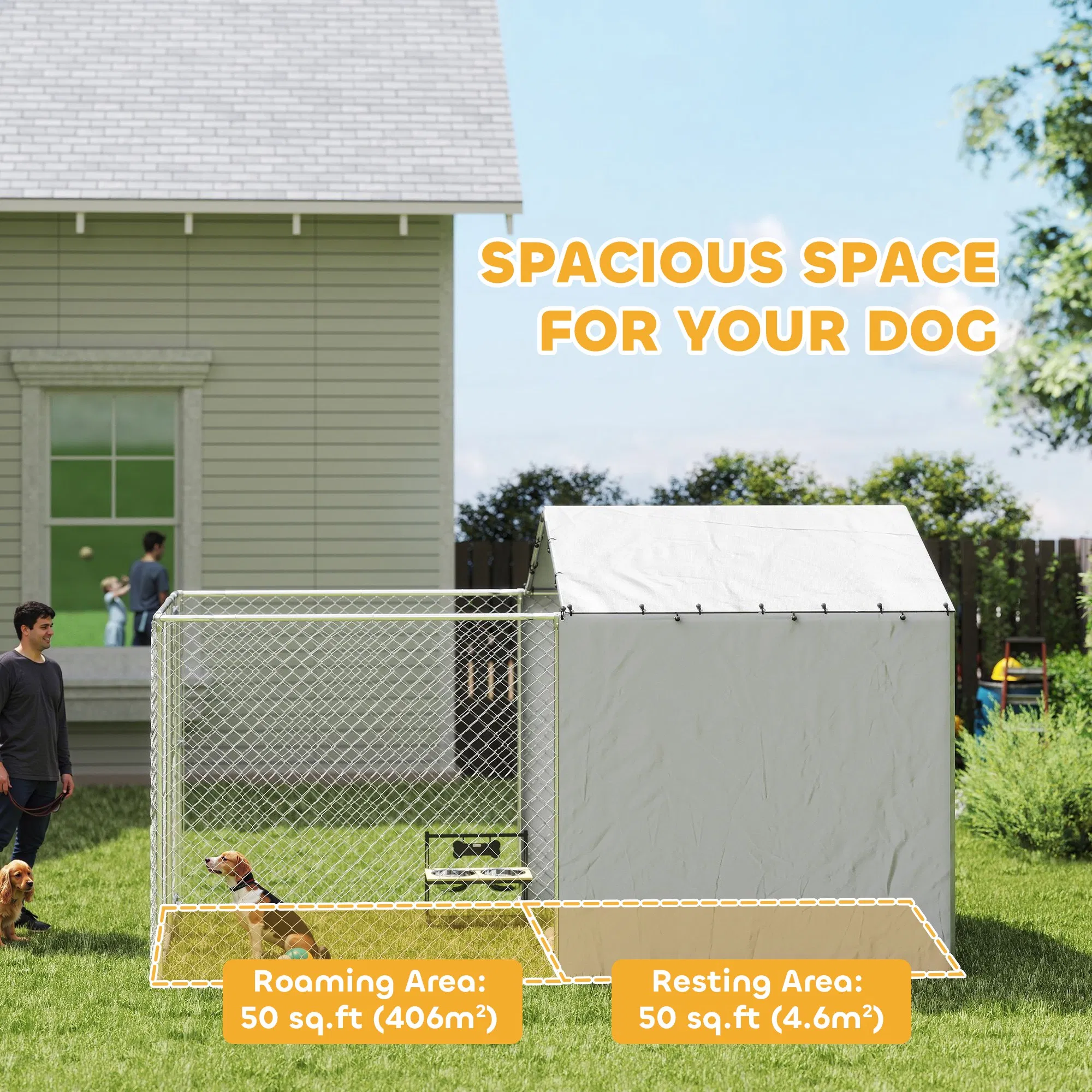 Galvanized Steel Dog Kennel Outdoor with Waterproof & UV-Resistant Cover for Large Dogs, 13.1' x 7.5' x 7.5' photo 5