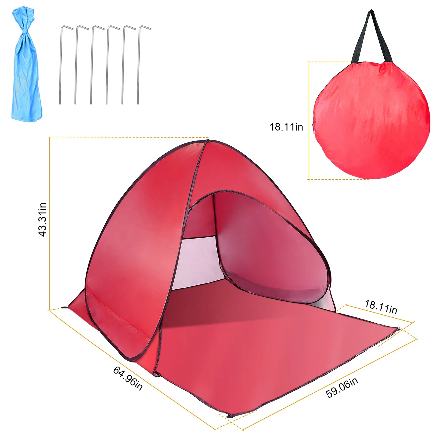 Pop Up Beach Tent Sun Shade Shelter Anti-UV Automatic Waterproof Tent Canopy for 2/3 Man w/ Net Window Storage Bag for Outdoor Beach Camping Fishing Park Lake photo 3