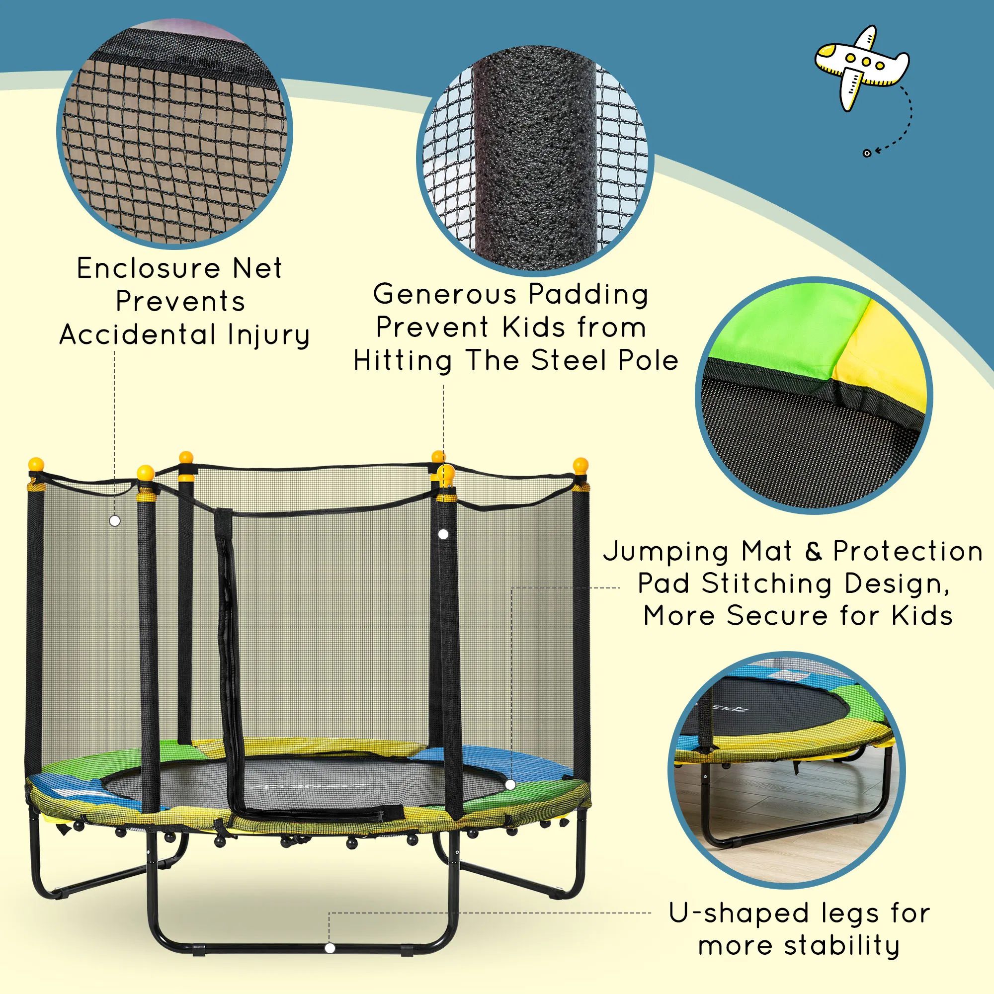 4.6FT Trampoline for Kids with Enclosure Net for Ages 3-10, Indoor Outdoor Use, Black photo 3