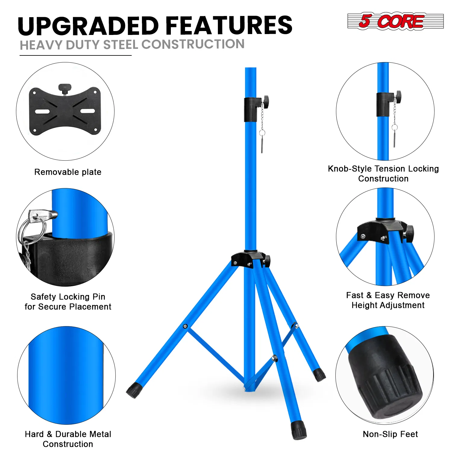 5 Core Speaker Stand Tripod Floor Heavy Duty Adjustable Up to 72 Inch DJ Studio Monitor Stands Pole Mount photo 5