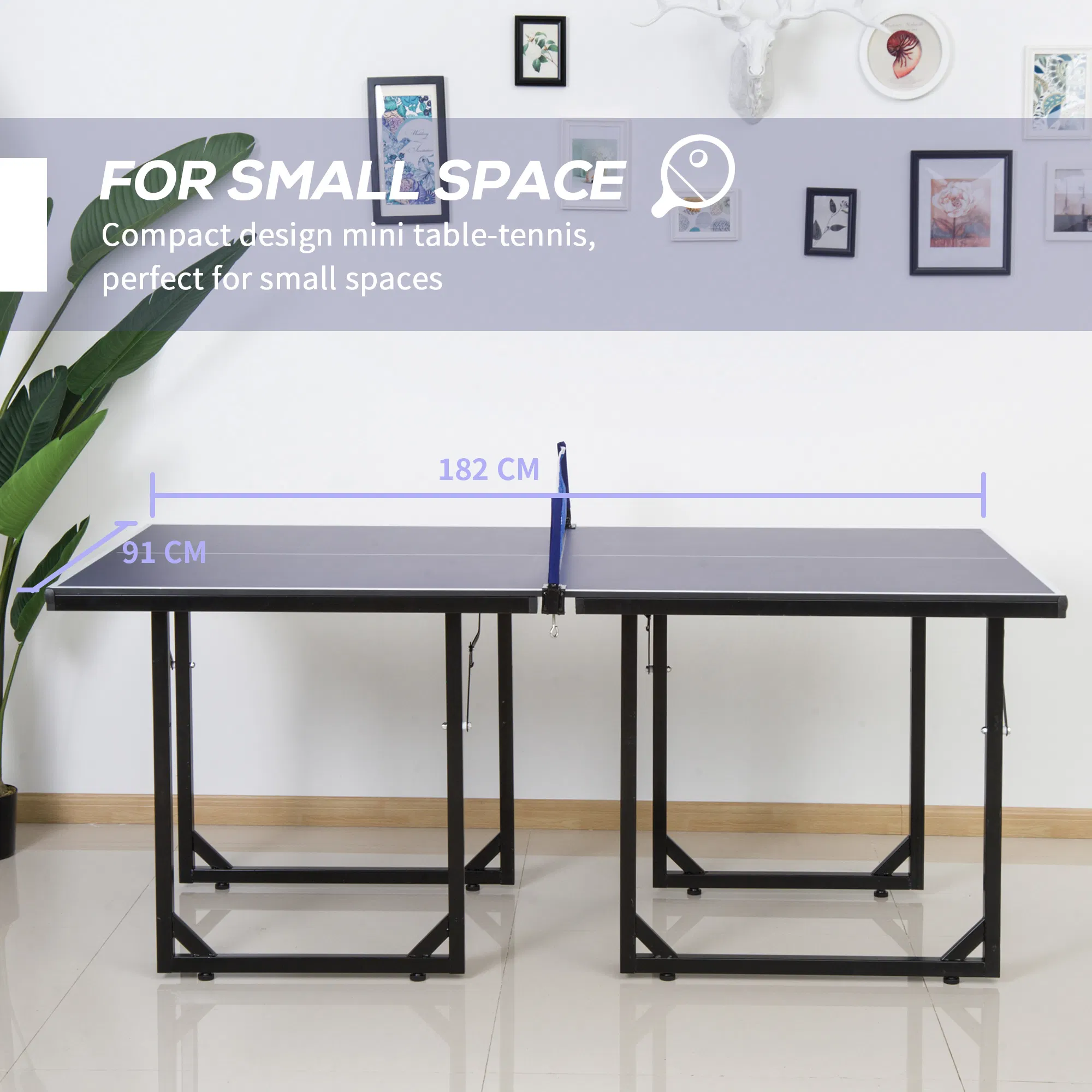 6x3ft Compact Midsize Table Tennis Table Multi-Use Family Ping-pong Table Free Standing Folding Blue photo 4