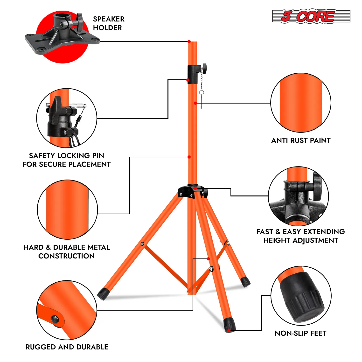 5 Core Speaker Stand Pair Height Adjustable Universal PA DJ Tripod Studio Monitor Stands Heavy Duty w 35mm Compatible Add for Home On Stage In Studio Use photo 8