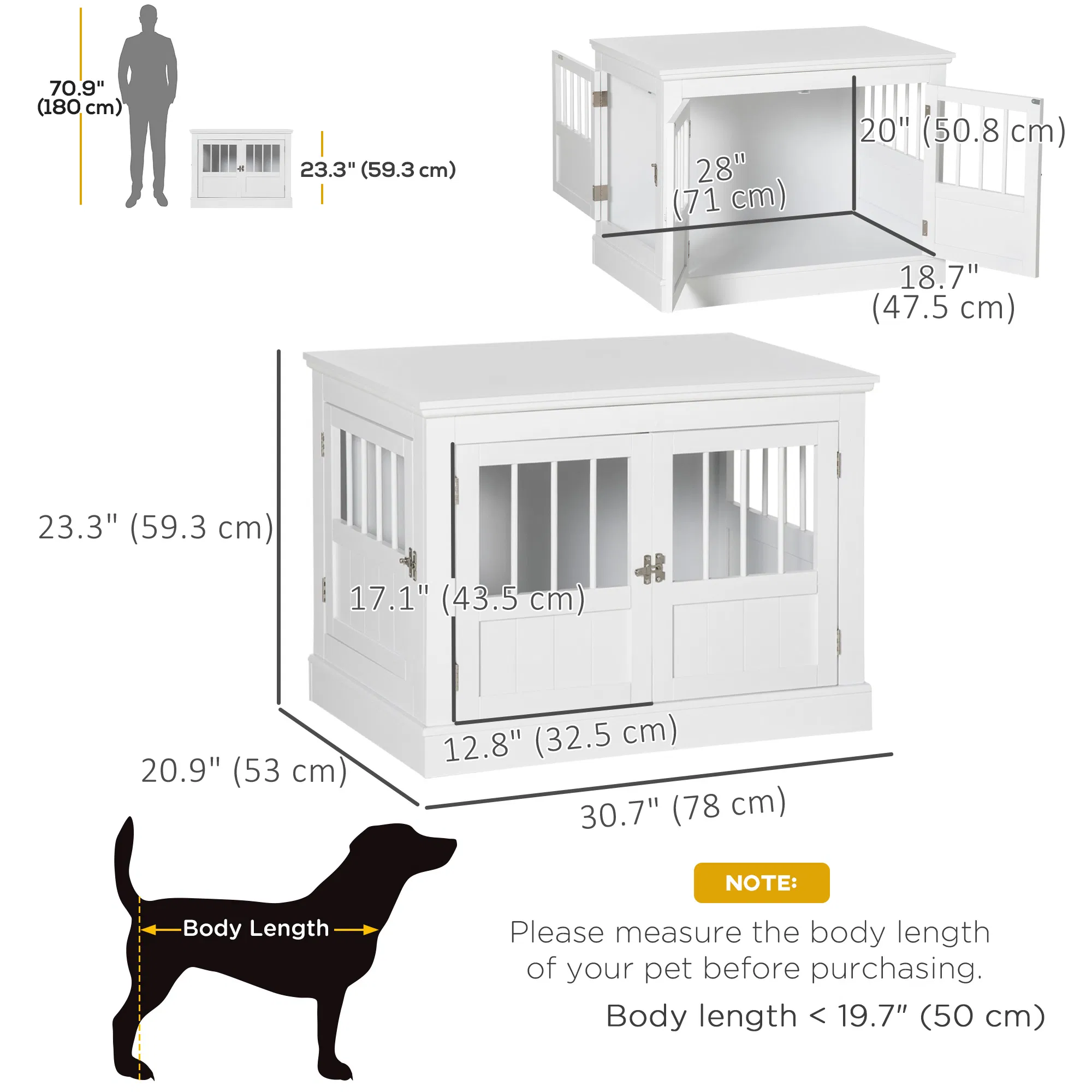 31" Dog Crate Furniture End Table with Three Doors for Small Dogs, White photo 3