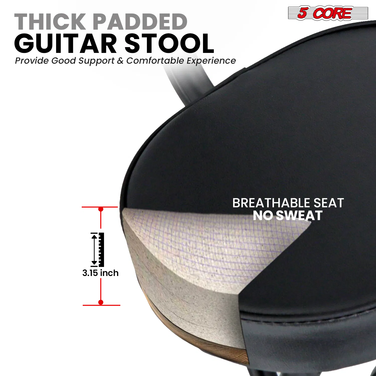 5Core Guitar Stool 3.15" Padded Chair w Backrest Foldable Music Seat Built in Foot Rest Guitar Stand photo 6