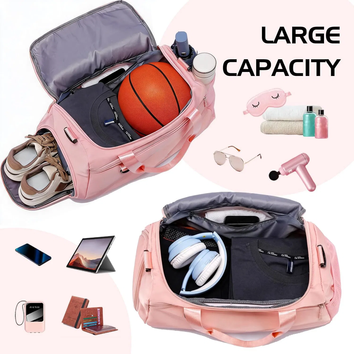 Gym Duffle Bag with Shoe Compartment & Wet Pocket 37L Waterproof Sports Travel Bag for Men Women Carry On Weekender Overnight Tote with Adjustable Shoulder Strap for Gym Swim Yoga Travel photo 2