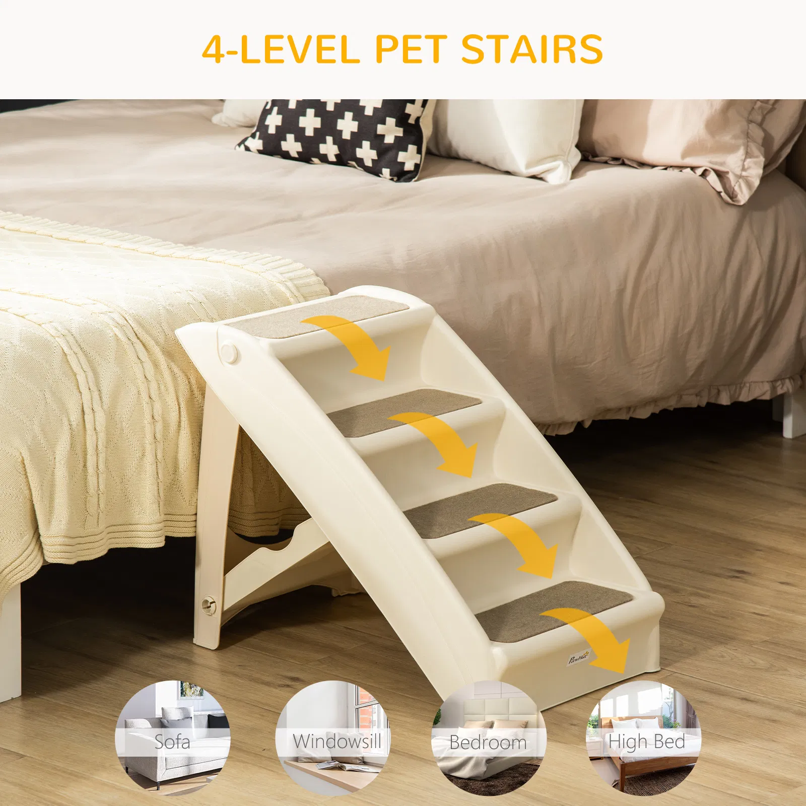 4-Level Portable Dog Stairs, Foldable Dog Steps for Small Dogs, Lightweight Cat Steps, with Nonslip Soft Mats, for High Bed, Sofa, Beige photo 3