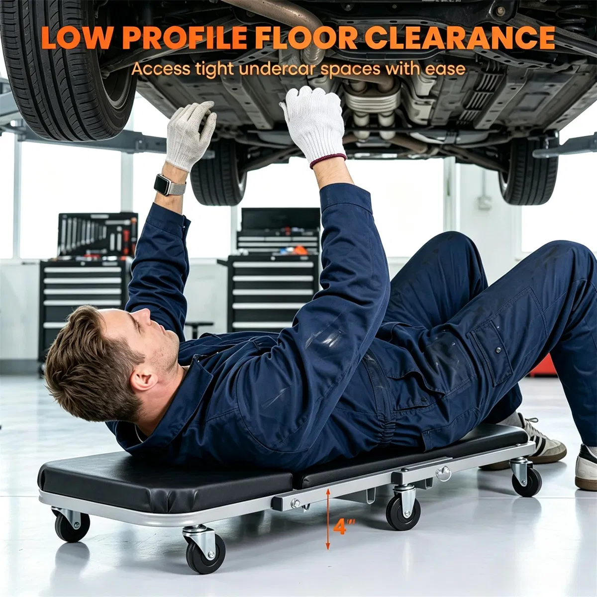 36" 2-in-1 Mechanic Creeper Seat with 360 Swivel Casters, Heavy Duty Metal Frame Auto Repair Rolling Stool with 1.5" Thick Oil-Proof Cushion for Garage Car Maintenance photo 2