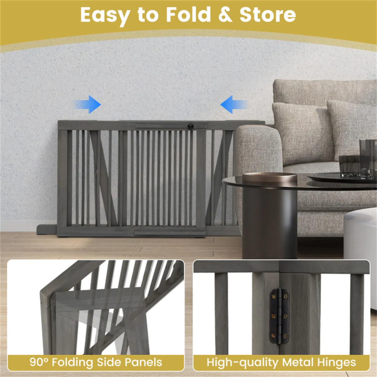 Adjustable Expandable Wooden Pet Gate 22 Inch Tall Freestanding Safety Fence, Gray Pine Wood Slide Dog Gate Easy Assembly for Home & Office Entryways photo 2