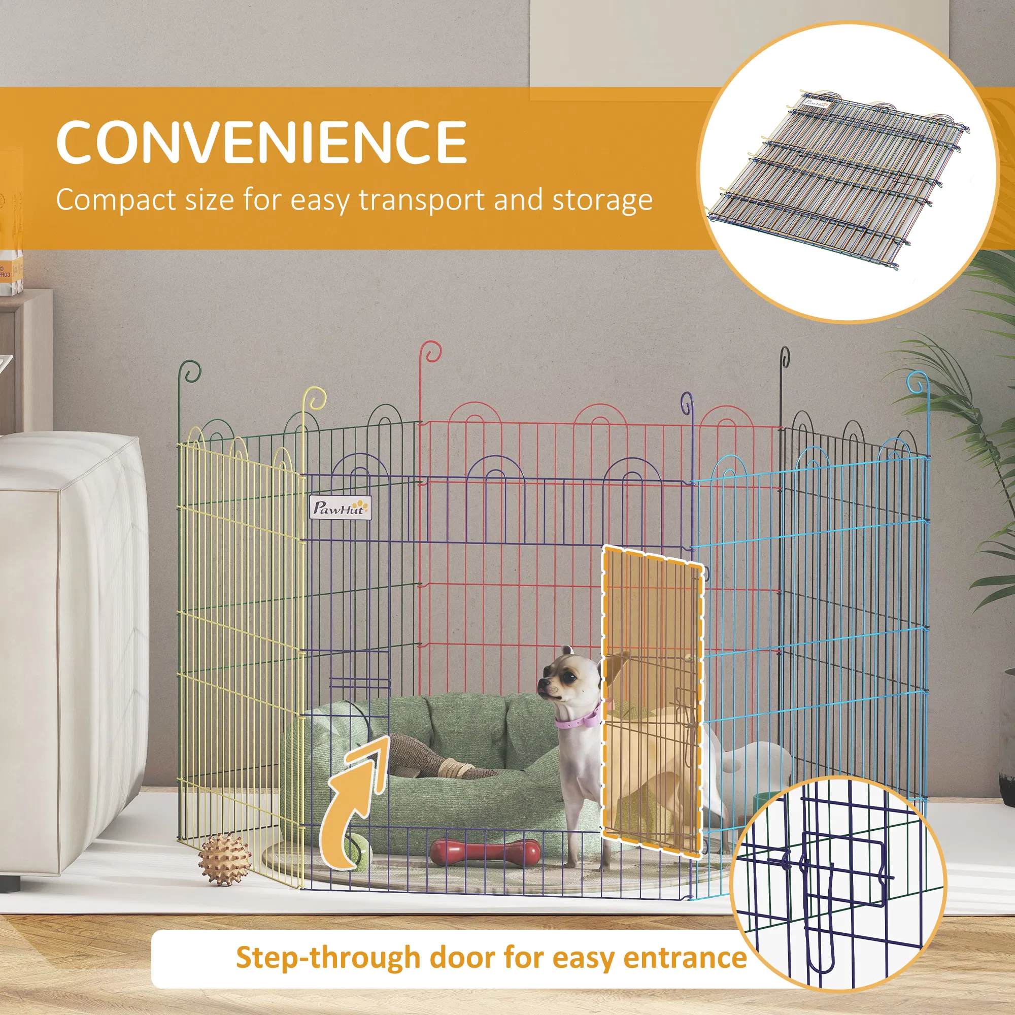 Metal Pet Playpen Portable Hexagon Dog Exercise Fence Multi-colored photo 3