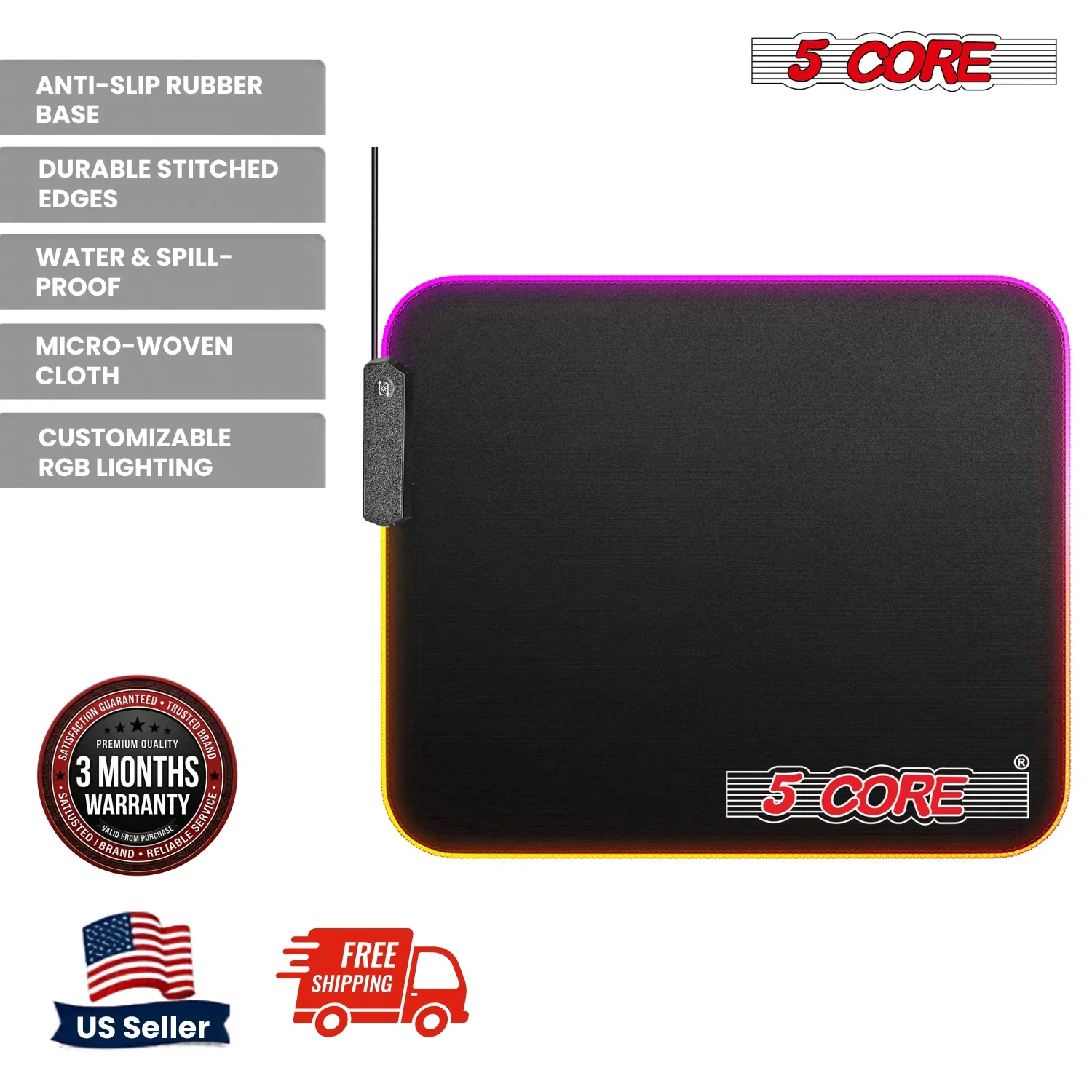 5Core Gaming Mouse Pad RGB 12 Light Modes 2 Zone Desk Mouse Mat w Rubber Base photo 5