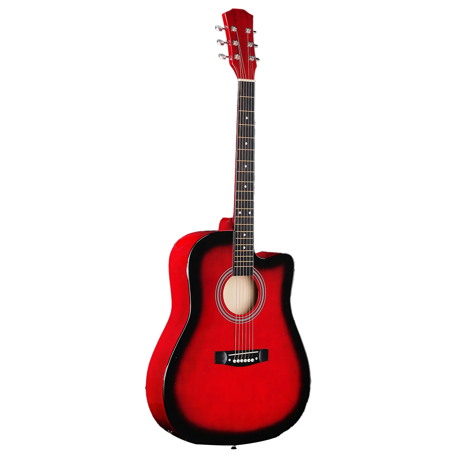 Turn red 41-inch Dreadnought barrel-shaped cutaway acoustic guitar with pick, strings, capo, gig bag, tuner, wrench tool, and shoulder strap photo 1