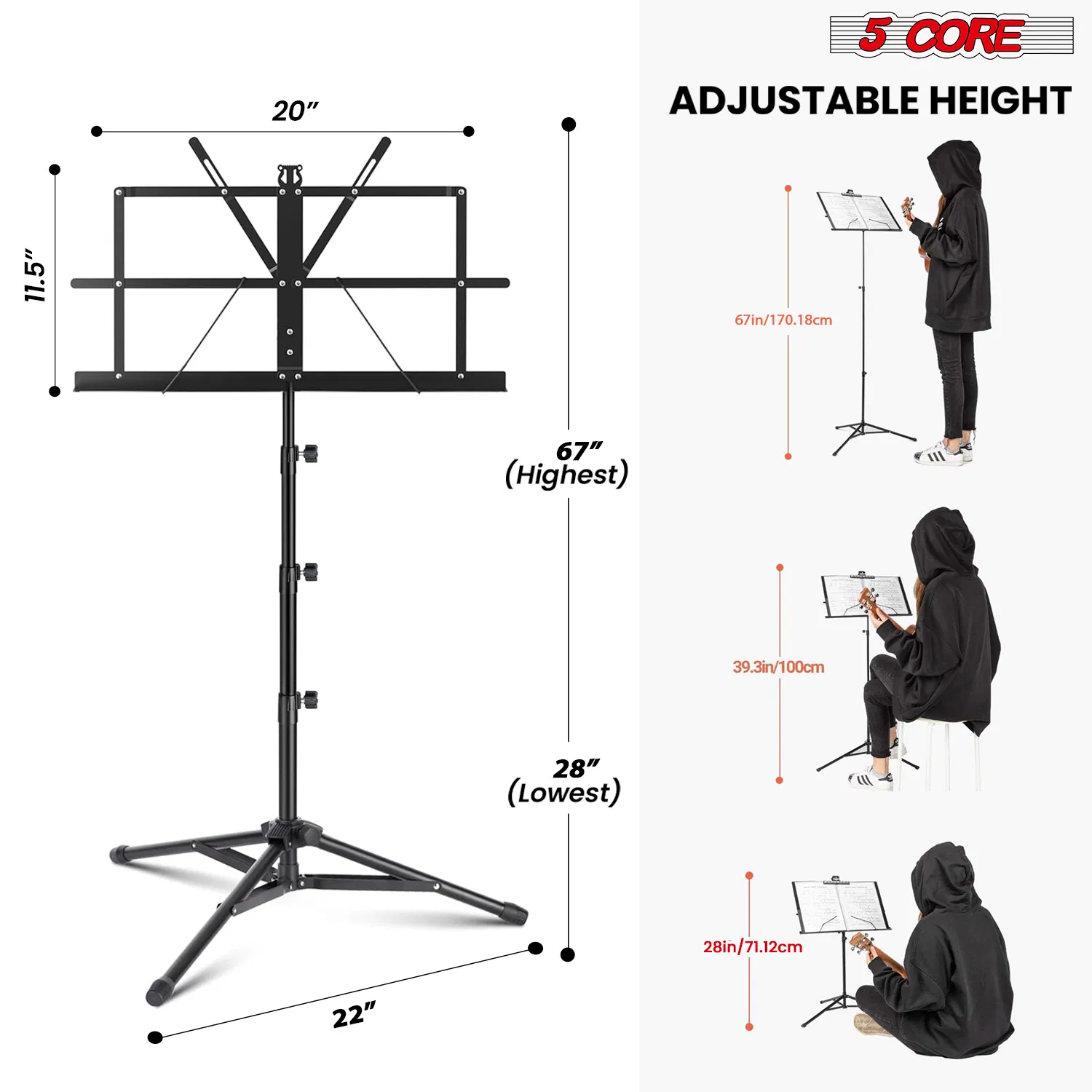 5 Core Music Stand Adjustable Desktop Book Stands Portable Sheet Holder All Metal Foldable Bookstand photo 4