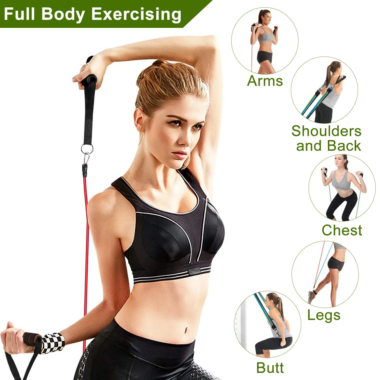 11Pcs Resistance Bands Set Fitness Workout Tubes Exercise Tube Bands Up to 100lbs w/ Door Anchor Handles Ankle Straps for Physical Training Yoga Pilates photo 8