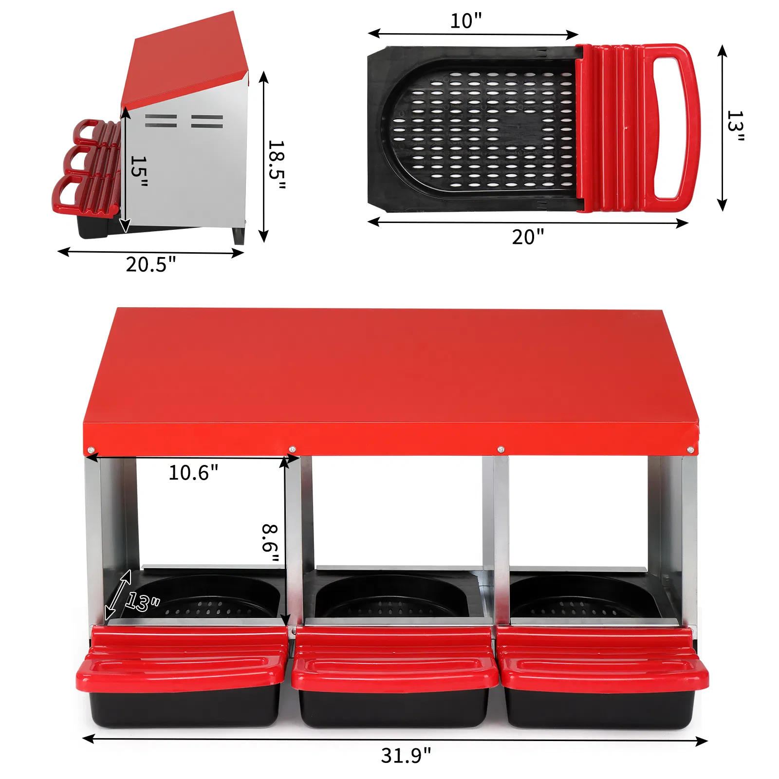 3 Compartment Roll Out Chicken Nesting Box with Plastic Basket, Egg Nest Box Chicken Laying Box Hens Chicken Coop Box, Red photo 6