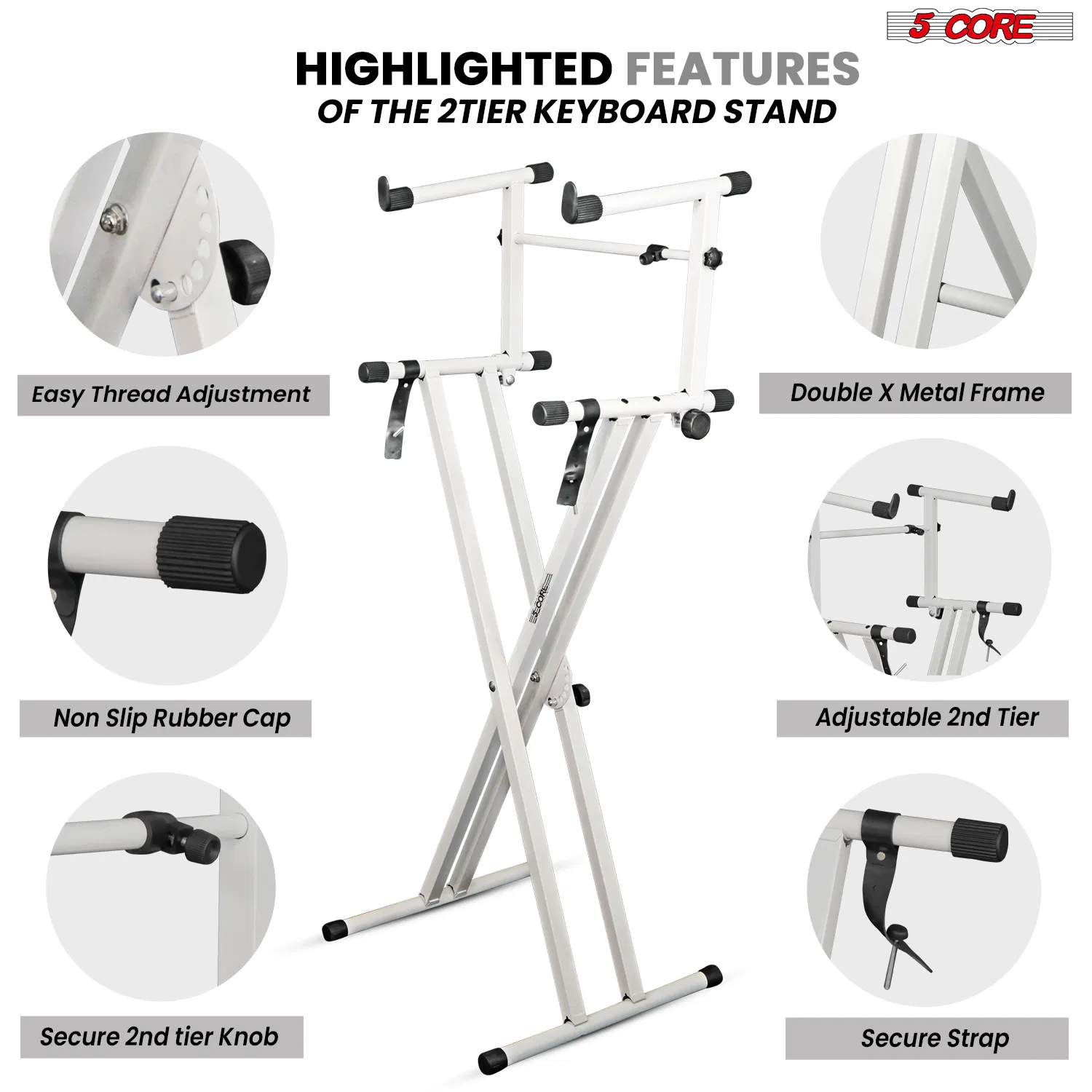 5 Core 2 Tier Keyboard Stand Double X Style Adjustable Electric Piano Riser Holder photo 3