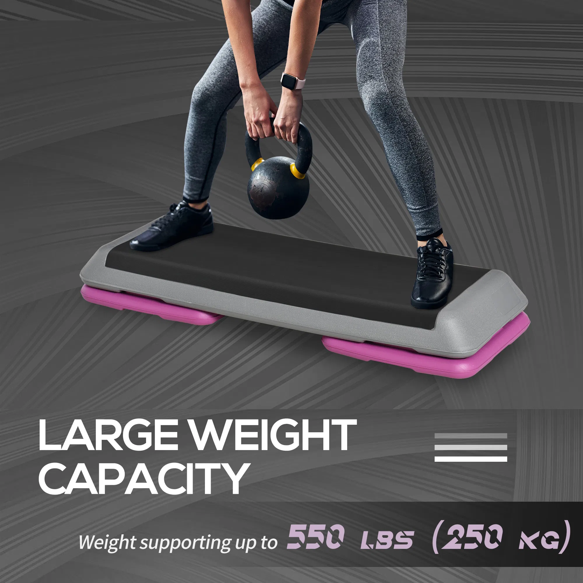 43" Adjustable Aerobic Platform Stepper 3 Level with Risers 4' 6' 8' Cardio Fitness Trainer Workout Step Home Gym Exercise, Black Purple photo 6